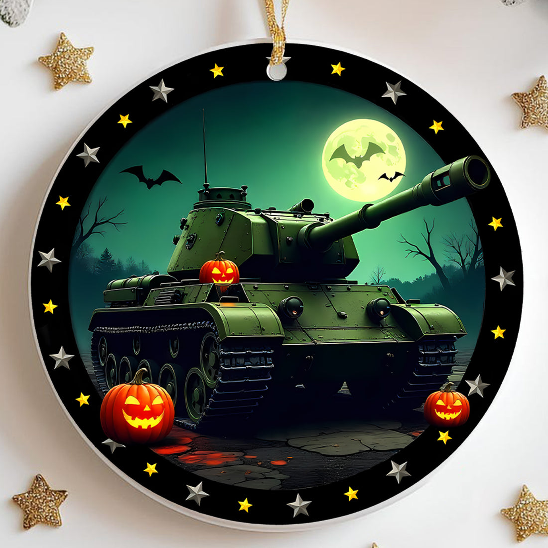 Haunted Tank Proud US Military Veteran Spooky Strength Honor Courage Spirit Lives Forever Ornament