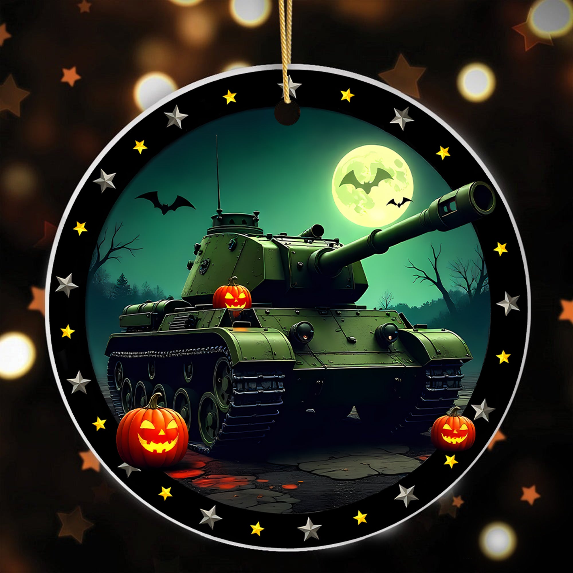 Haunted Tank Proud US Military Veteran Spooky Strength Honor Courage Spirit Lives Forever Ornament