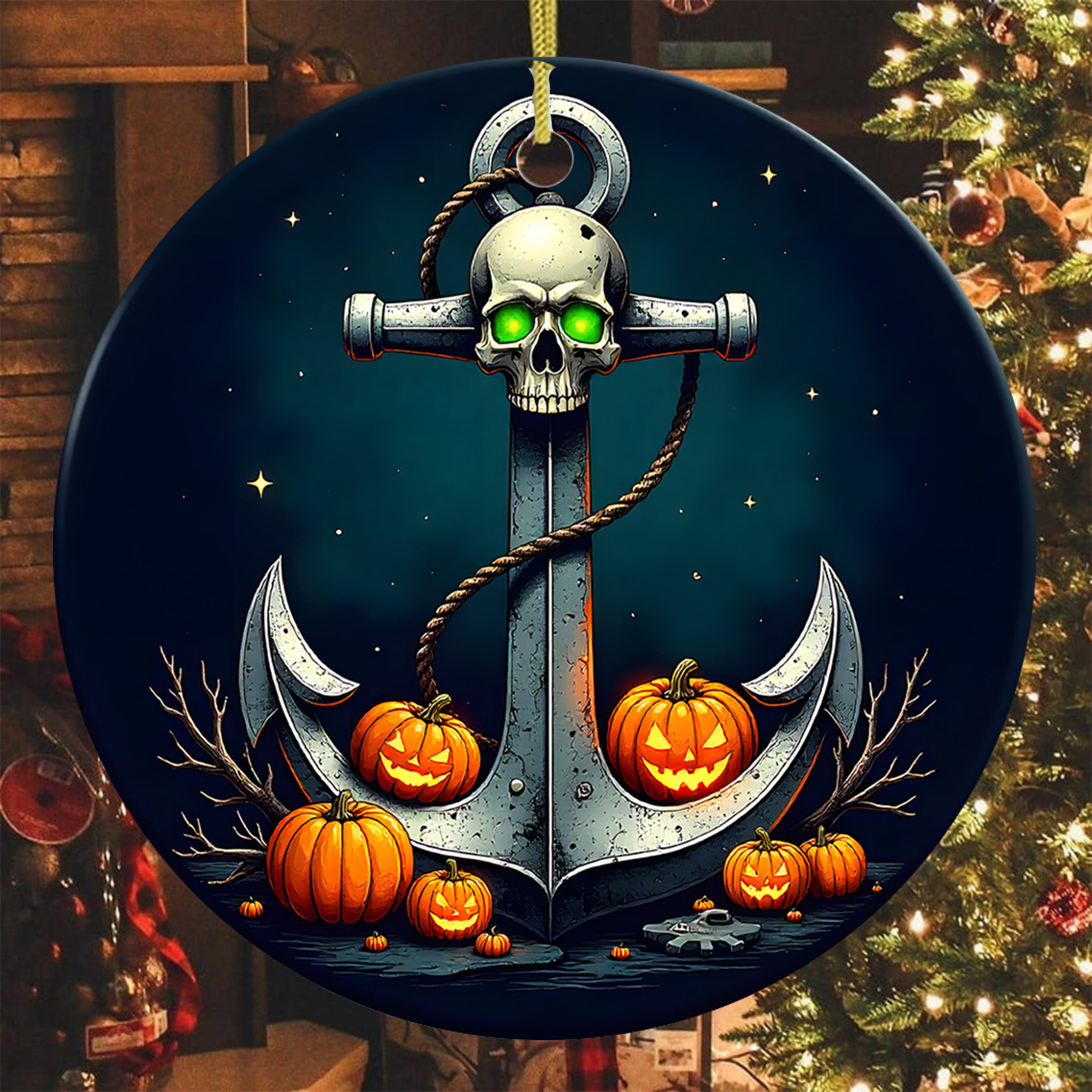 Skull Anchor Proud US Military Veteran Navy Honor Courage Strength Loyalty Forever Ornament