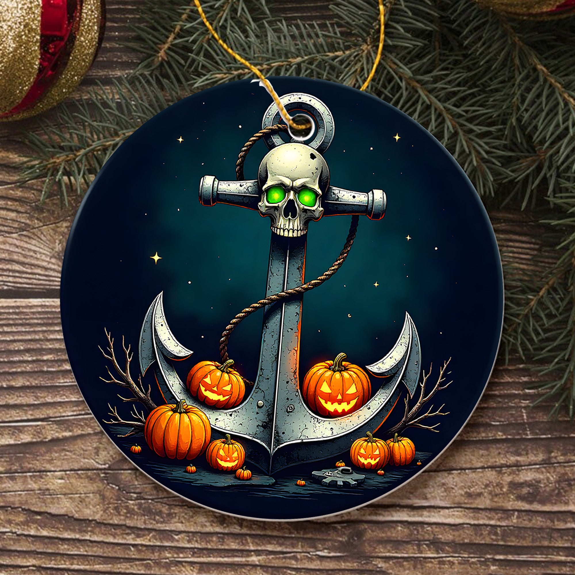 Skull Anchor Proud US Military Veteran Navy Honor Courage Strength Loyalty Forever Ornament