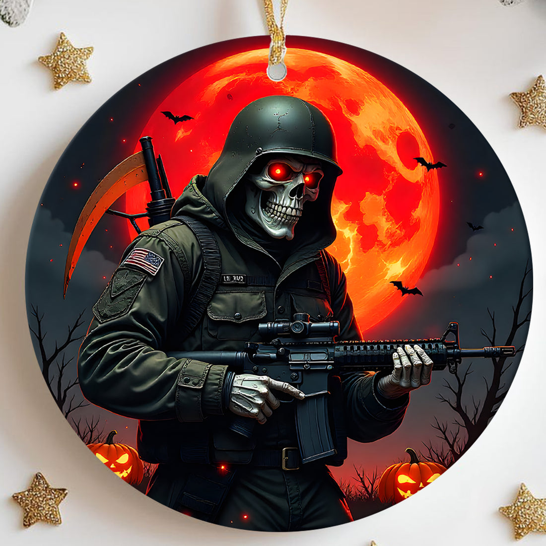 Grim Reaper Soldier Proud US Military Veteran Honor Courage Sacrifice Spirit Lives Forever Ornament