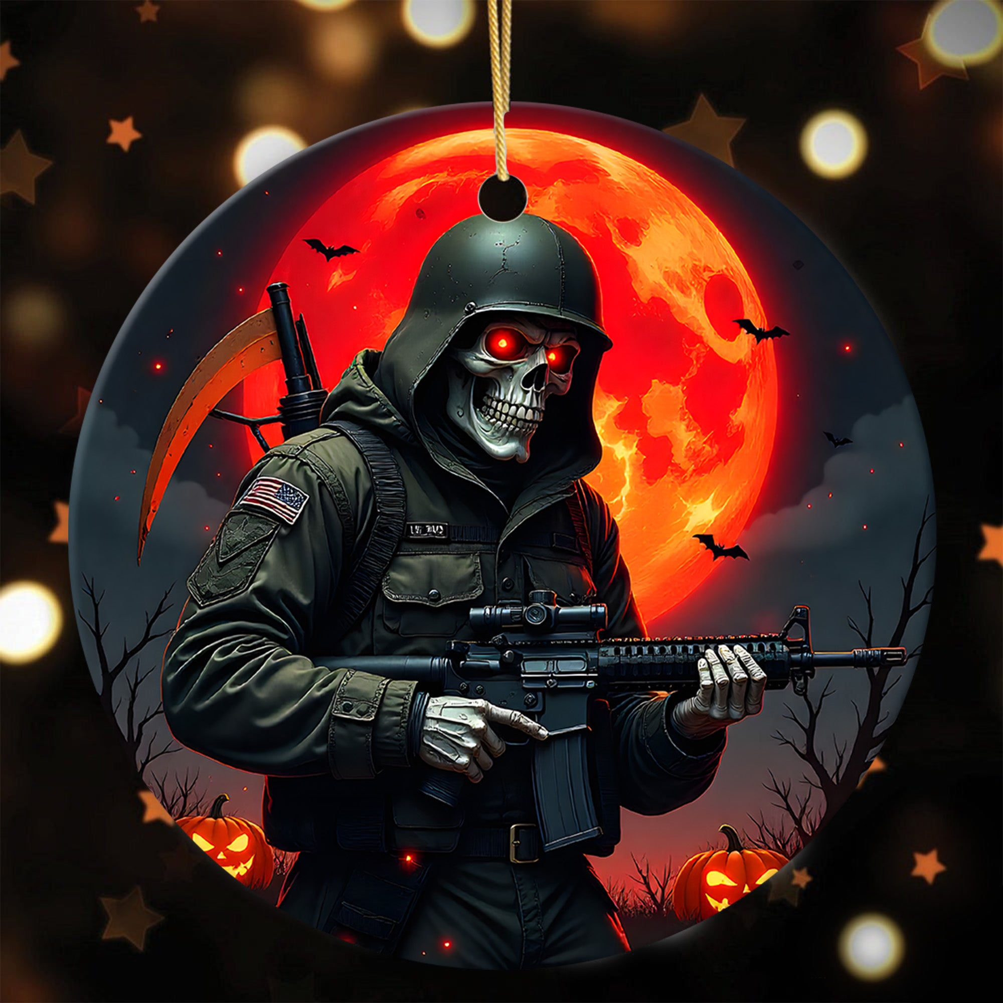 Grim Reaper Soldier Proud US Military Veteran Honor Courage Sacrifice Spirit Lives Forever Ornament