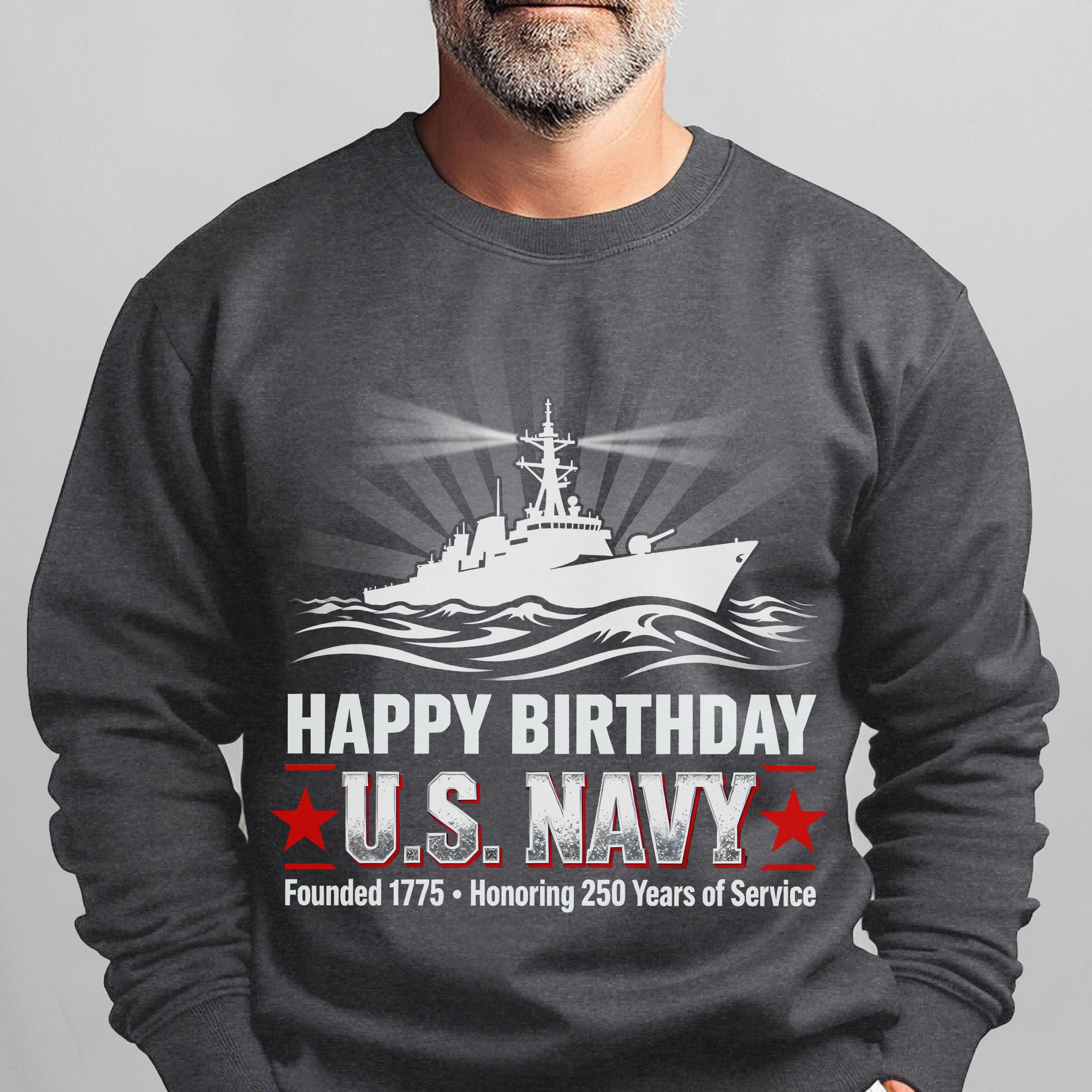 Happy Birthday US Navy Founded 1775 Honoring 250 Years Proud US Military Veteran Service Sweatshirt