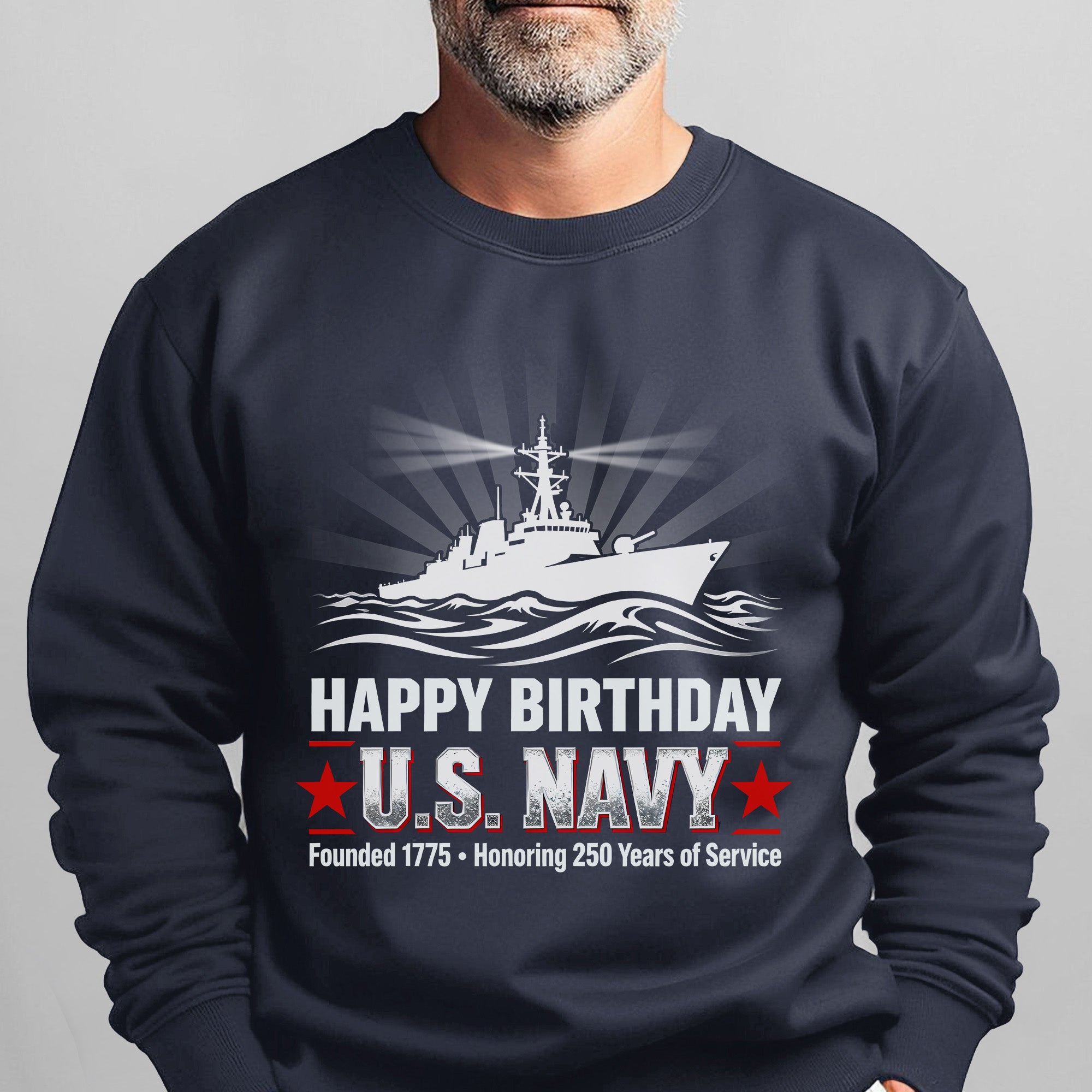Happy Birthday US Navy Founded 1775 Honoring 250 Years Proud US Military Veteran Service Sweatshirt