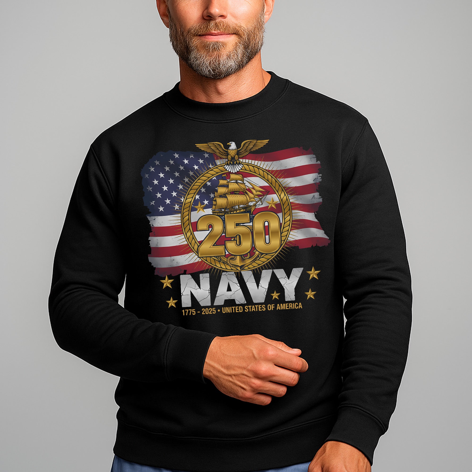 Navy 250 1775–2025 United States of America Proud US Military Veteran Honor Courage Service Sweatshirt