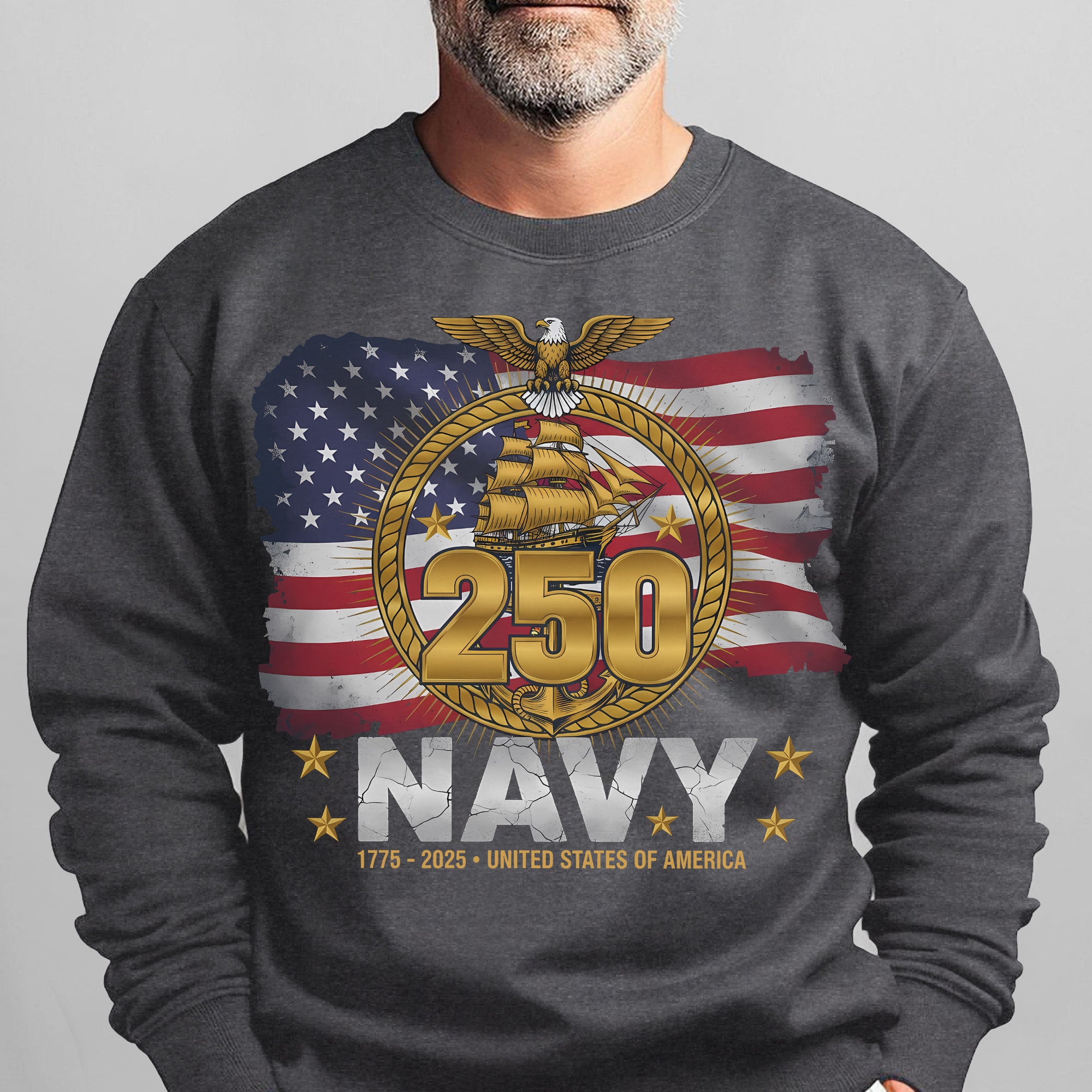 Navy 250 1775–2025 United States of America Proud US Military Veteran Honor Courage Service Sweatshirt