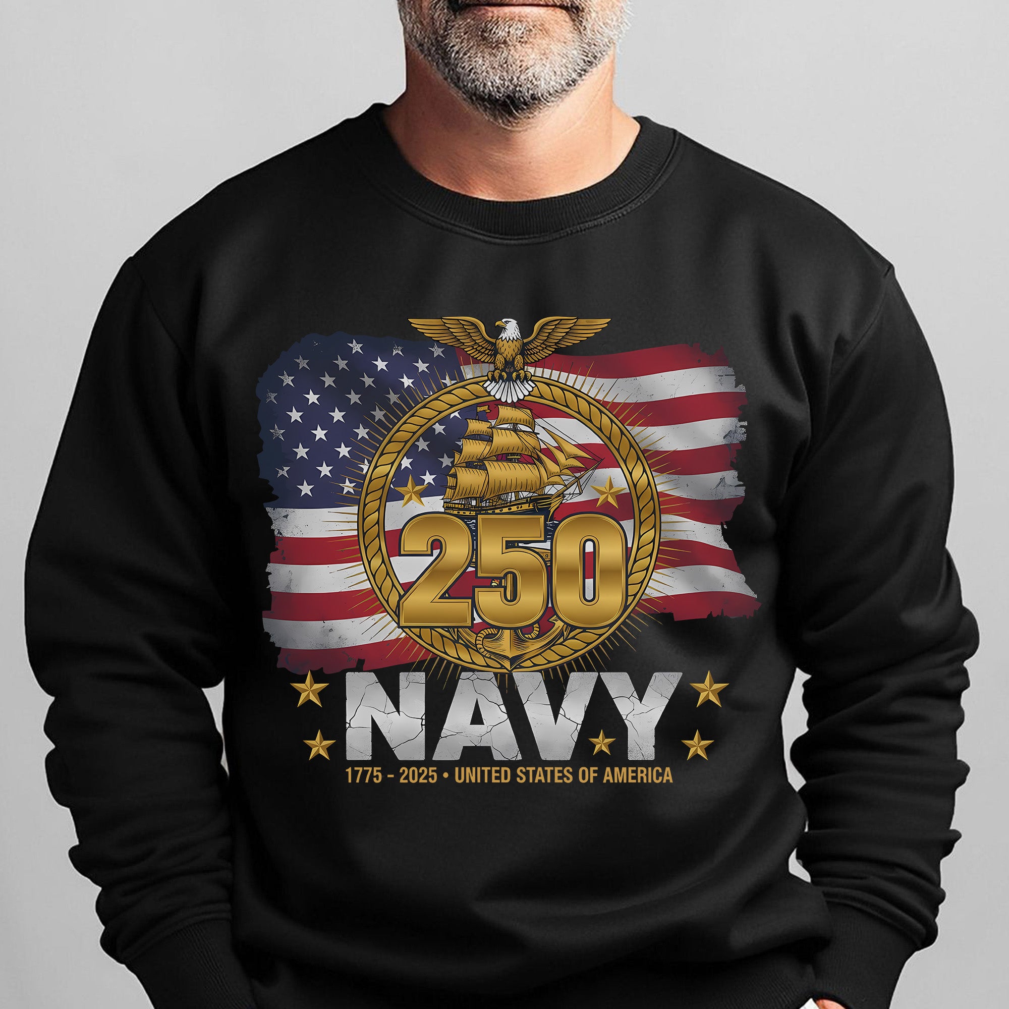 Navy 250 1775–2025 United States of America Proud US Military Veteran Honor Courage Service Sweatshirt