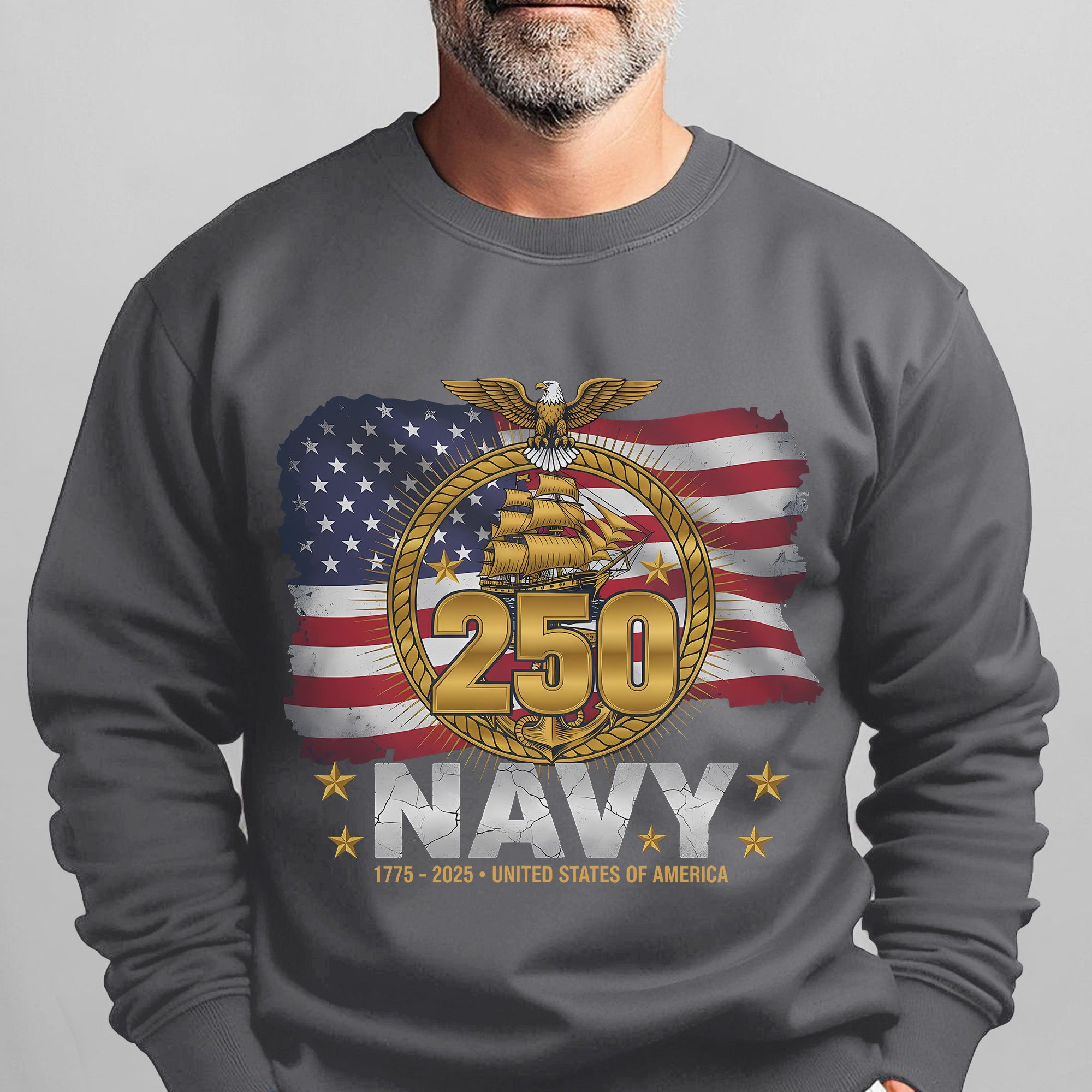 Navy 250 1775–2025 United States of America Proud US Military Veteran Honor Courage Service Sweatshirt