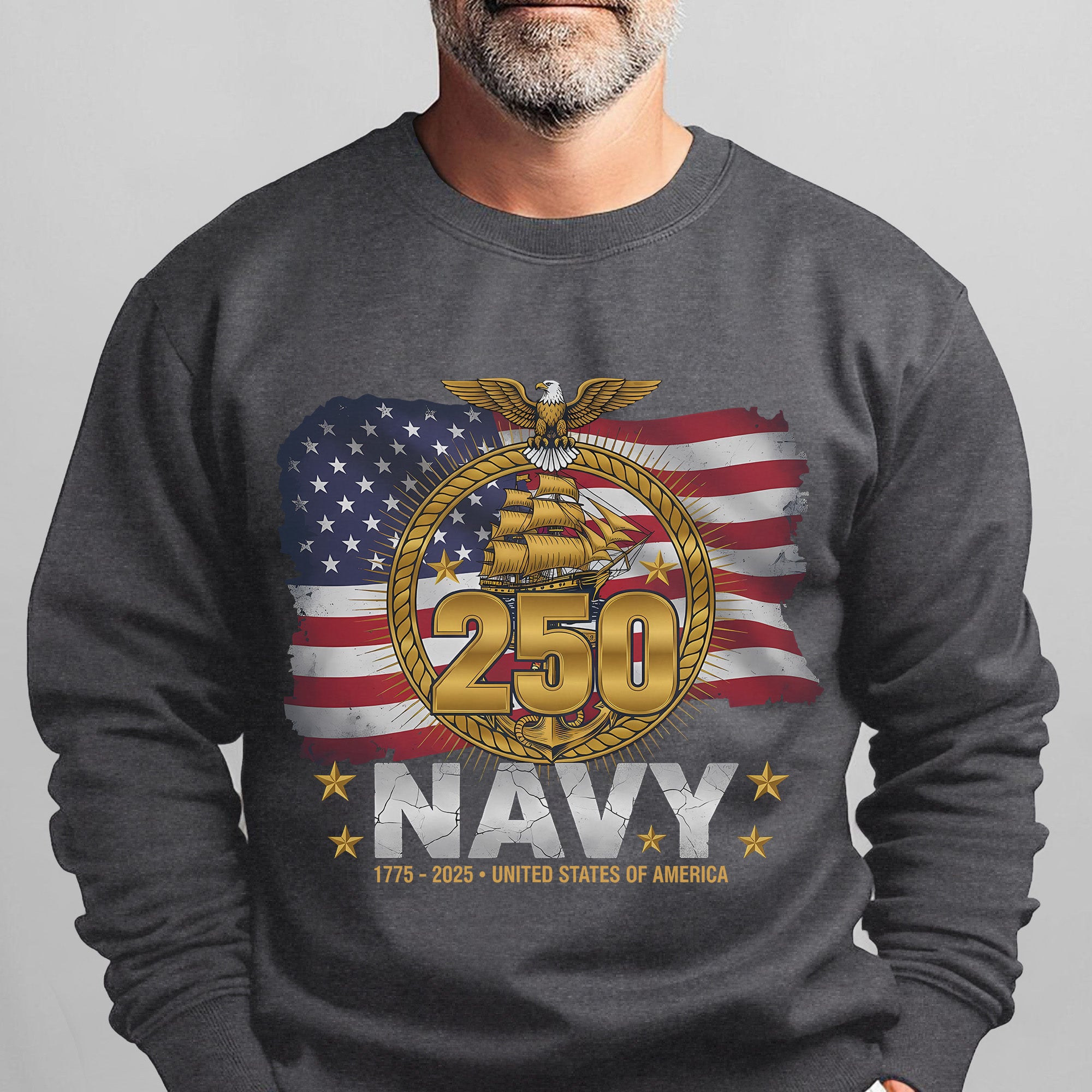 Navy 250 1775–2025 United States of America Proud US Military Veteran Honor Courage Service Sweatshirt
