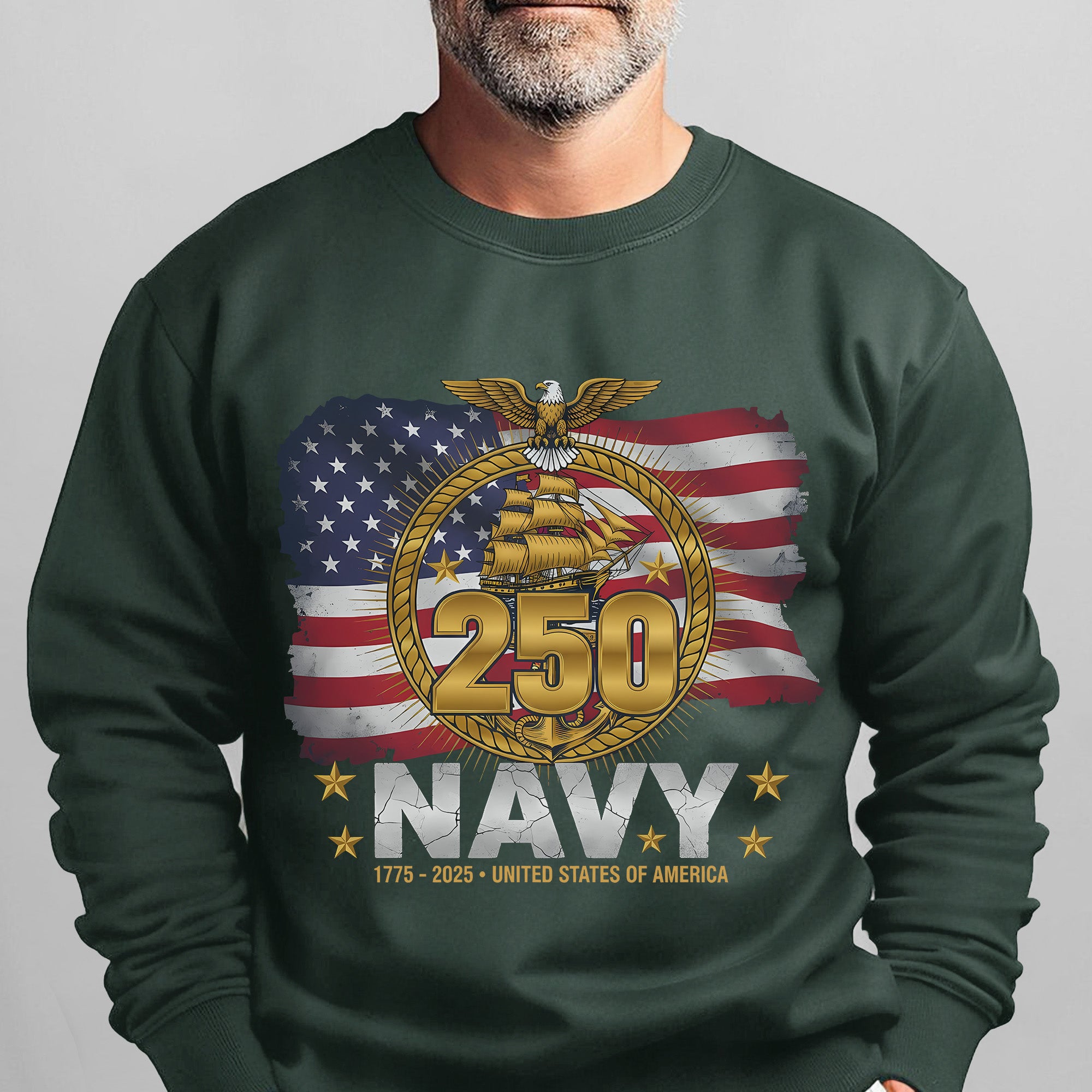 Navy 250 1775–2025 United States of America Proud US Military Veteran Honor Courage Service Sweatshirt