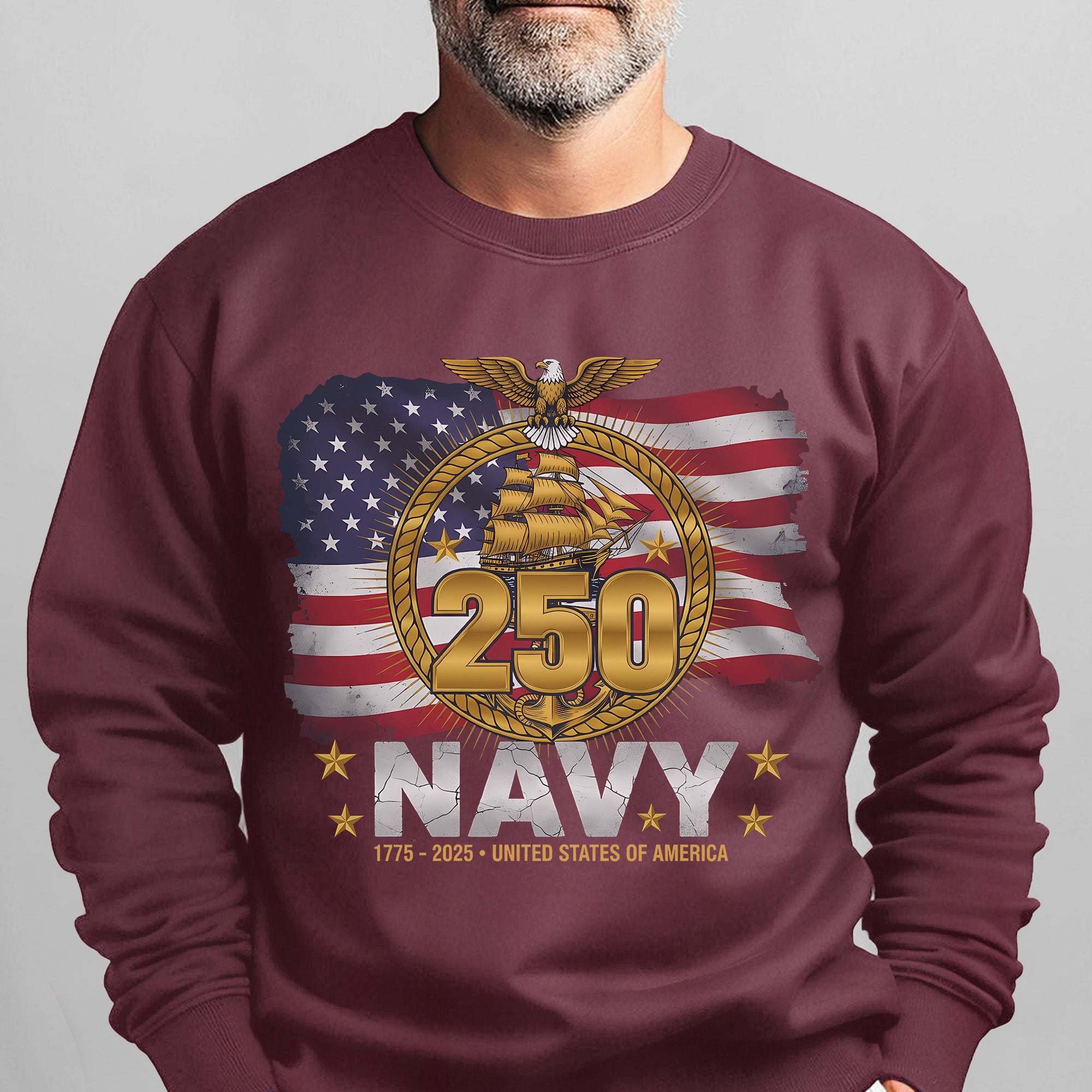 Navy 250 1775–2025 United States of America Proud US Military Veteran Honor Courage Service Sweatshirt