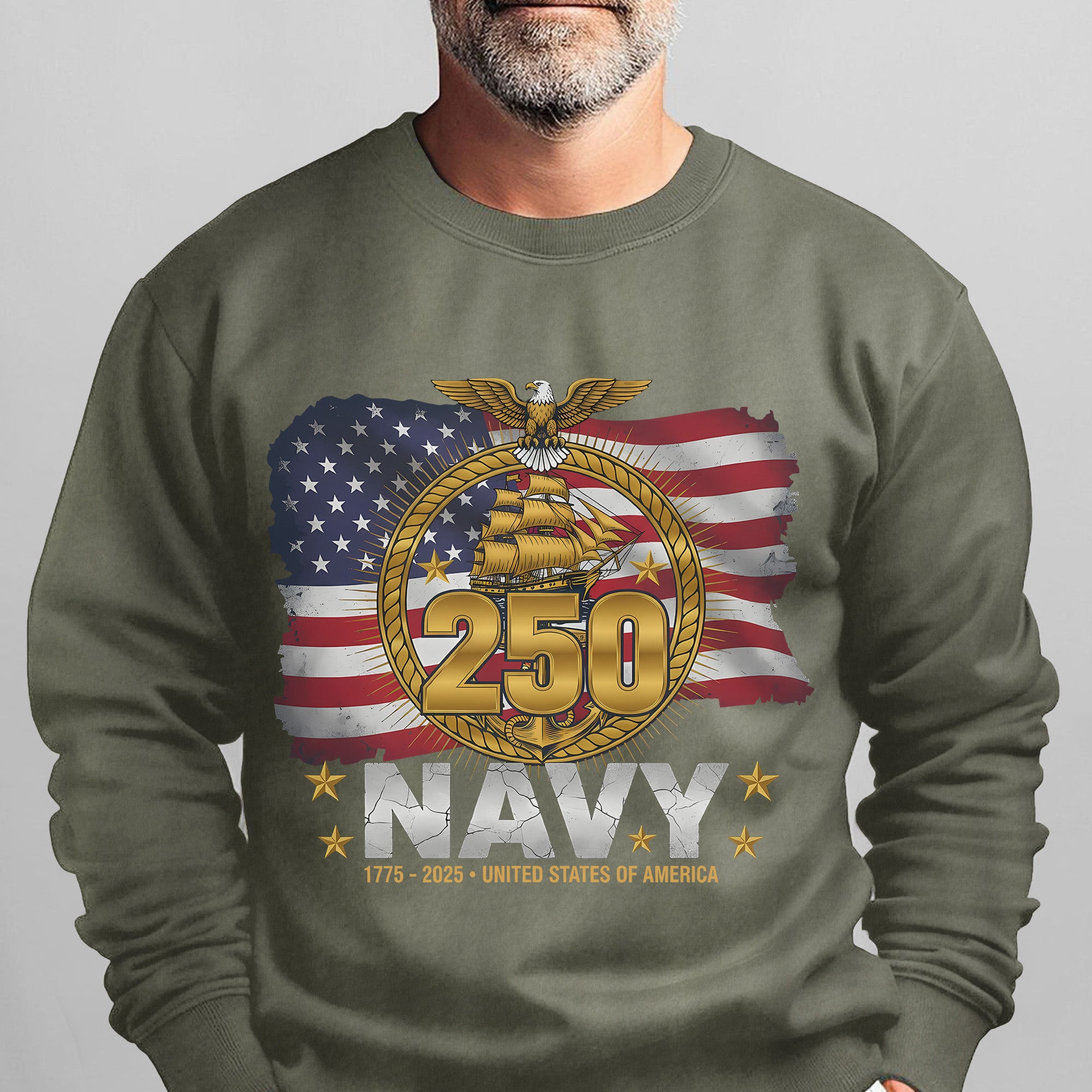 Navy 250 1775–2025 United States of America Proud US Military Veteran Honor Courage Service Sweatshirt