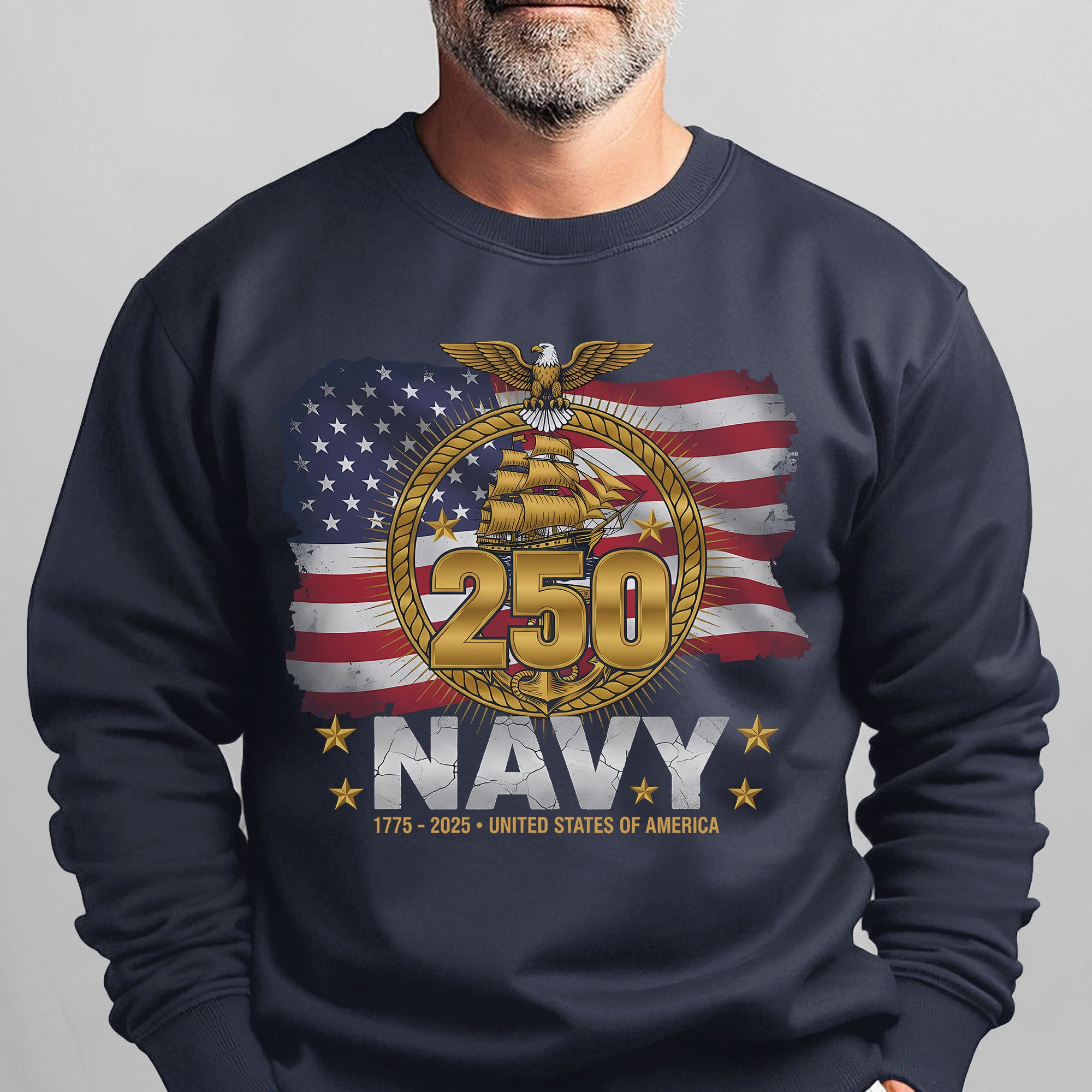 Navy 250 1775–2025 United States of America Proud US Military Veteran Honor Courage Service Sweatshirt