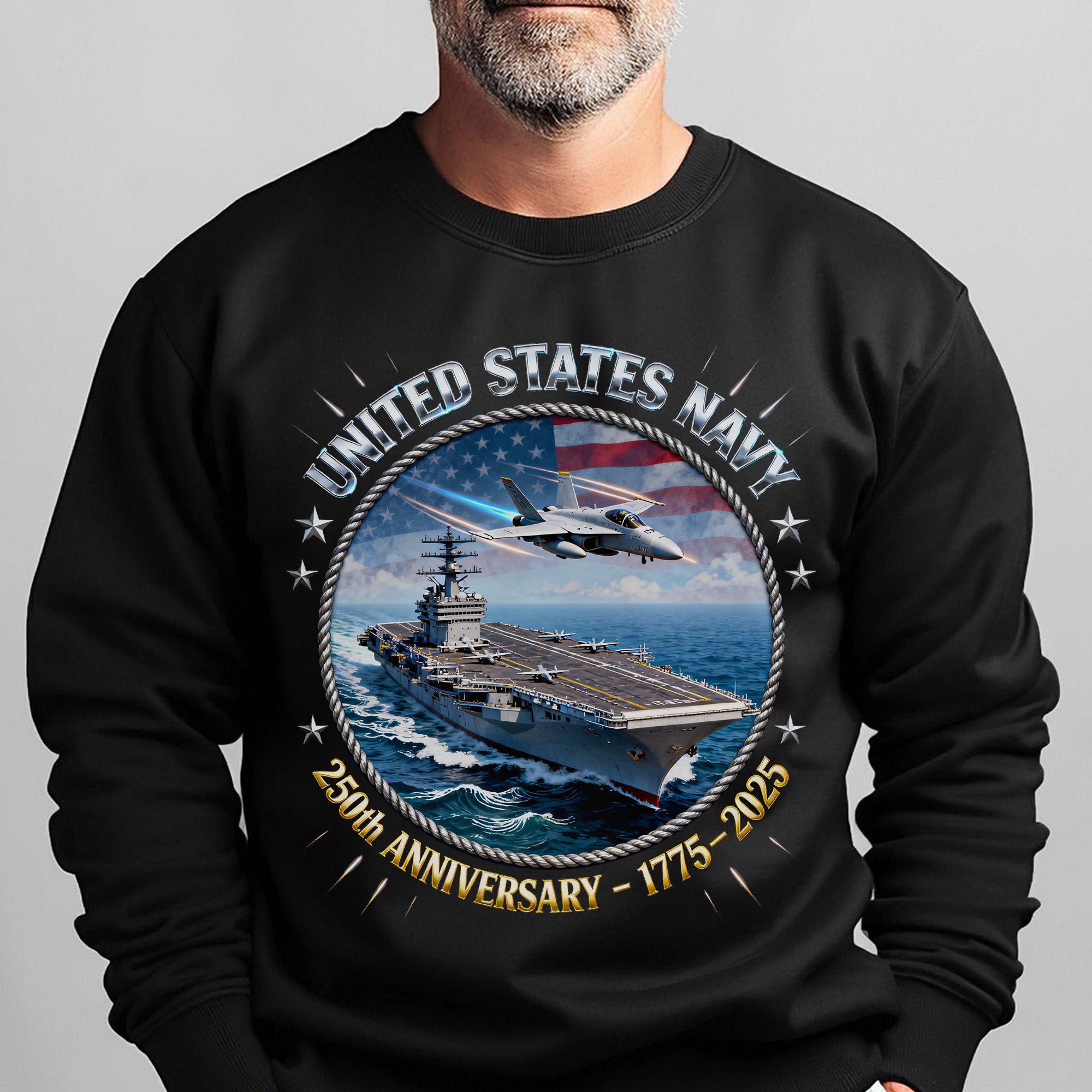 United States Navy 250th Anniversary 1775–2025 Proud US Military Veteran Honor Courage Service Sweatshirt