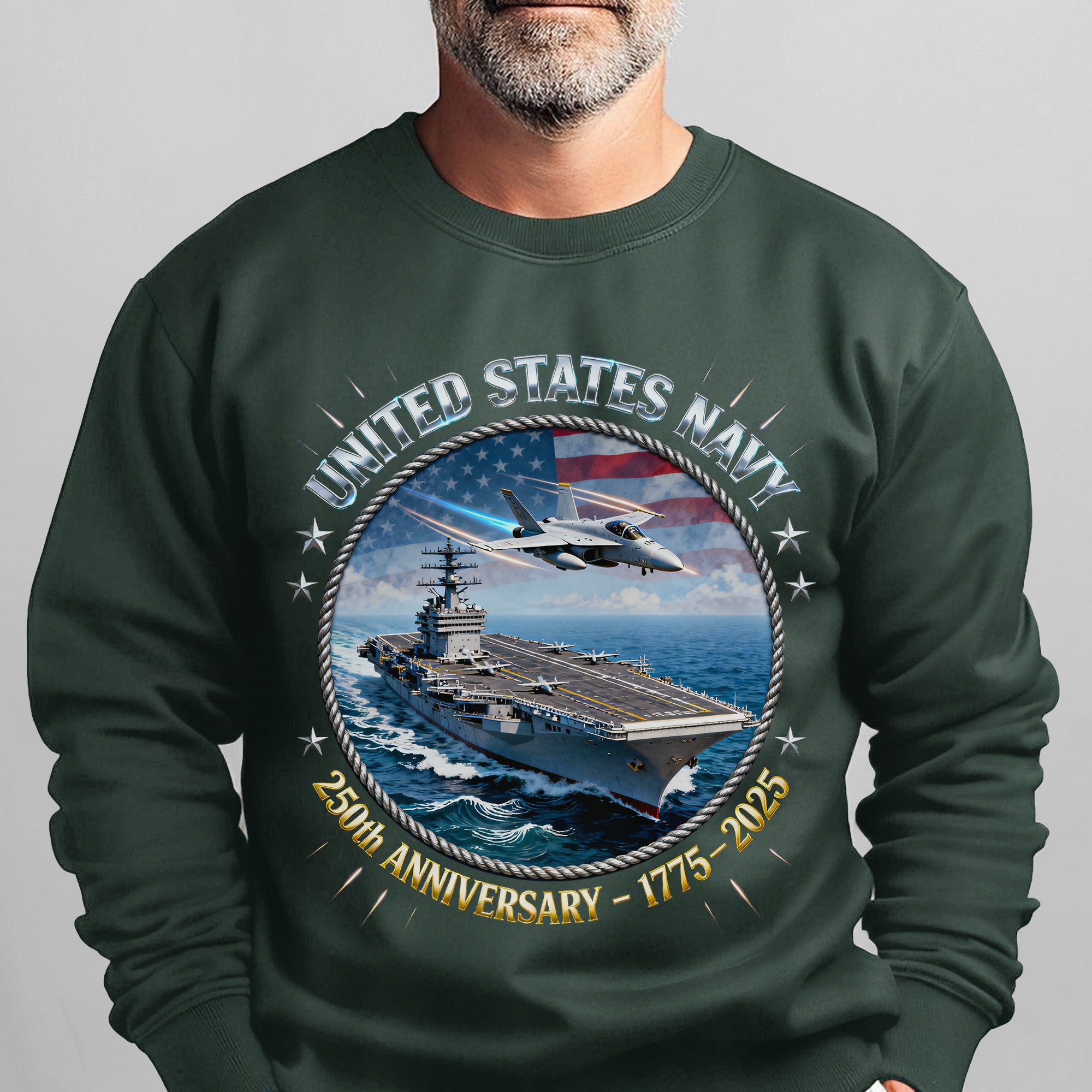 United States Navy 250th Anniversary 1775–2025 Proud US Military Veteran Honor Courage Service Sweatshirt