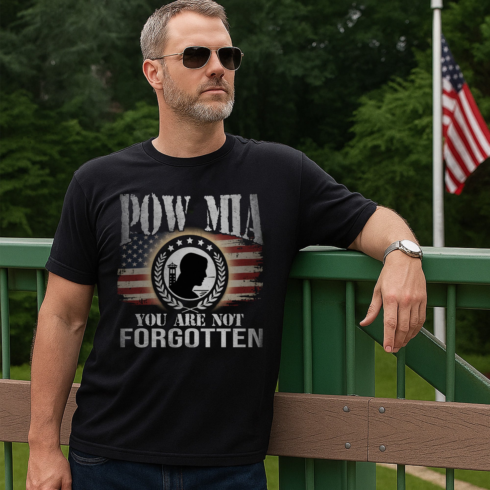 POW MIA You Are Not Forgotten US Military Veteran Patriotic Remembrance T-Shirt