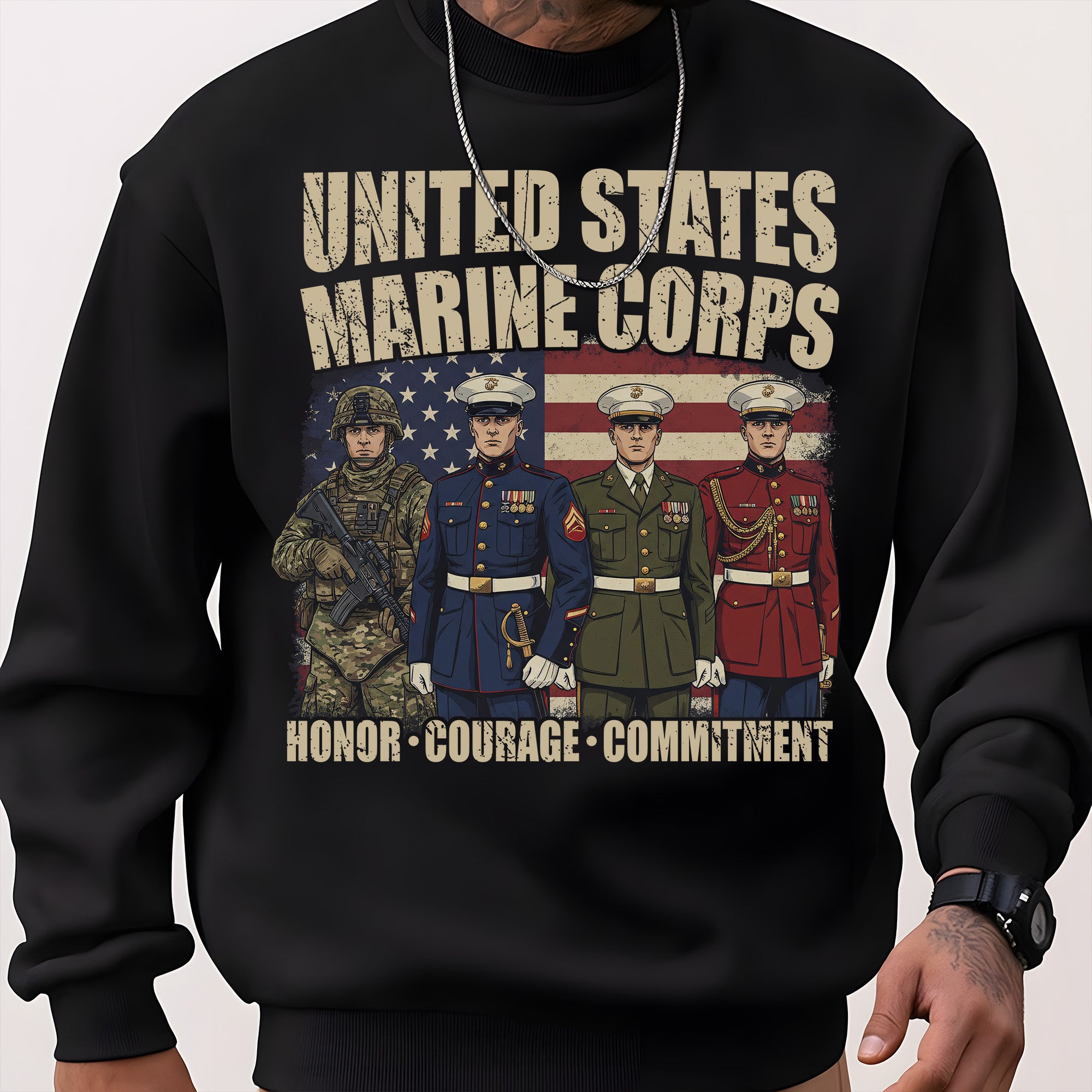 United States Marine Corps Proud US Military Veteran Honor Courage Commitment Semper Fi Sweatshirt