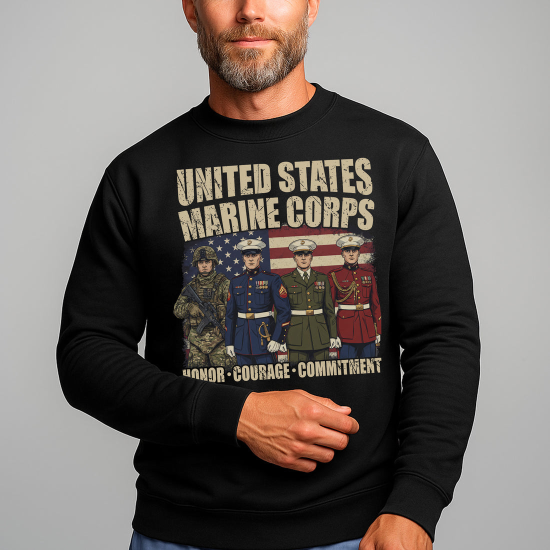 United States Marine Corps Proud US Military Veteran Honor Courage Commitment Semper Fi Sweatshirt