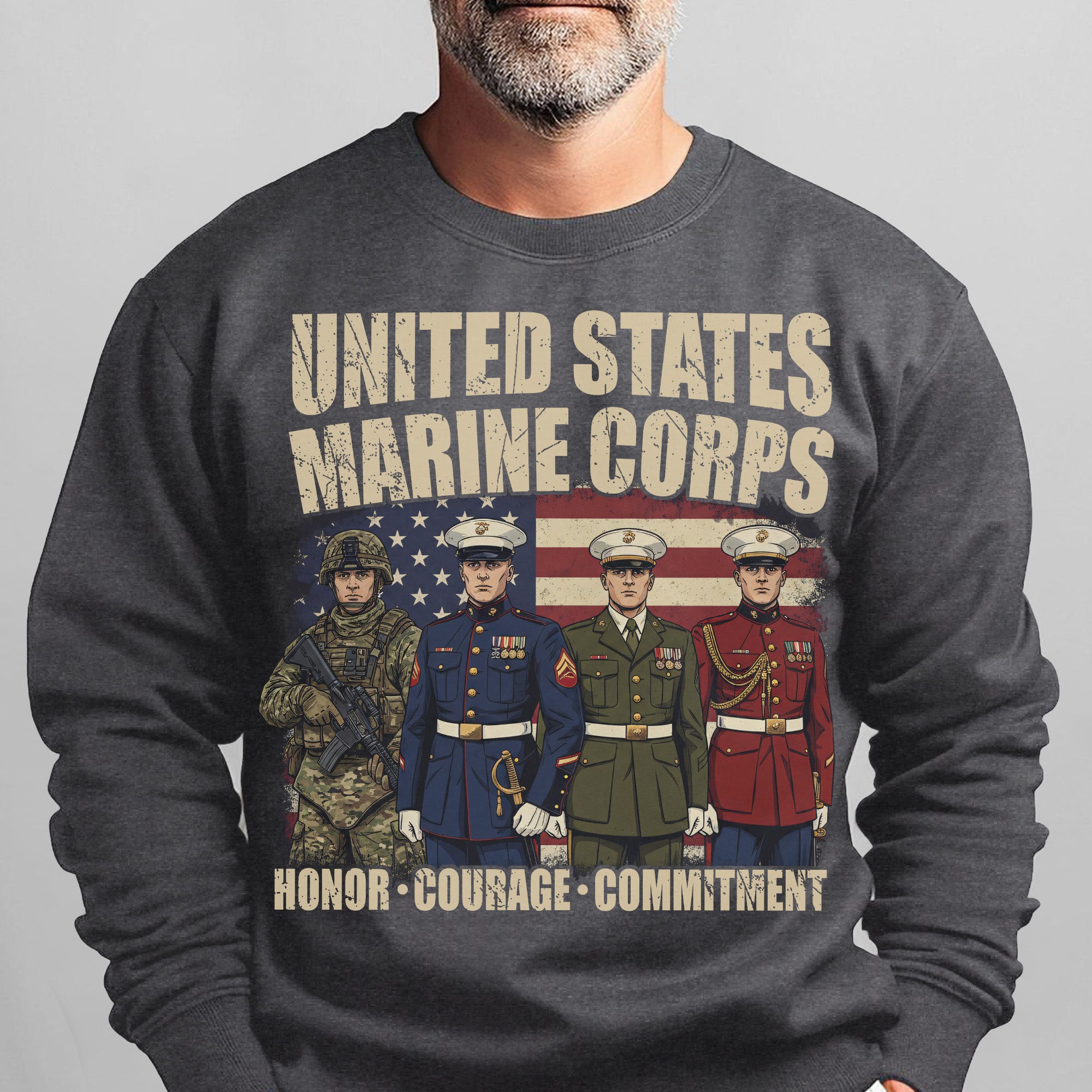 United States Marine Corps Proud US Military Veteran Honor Courage Commitment Semper Fi Sweatshirt