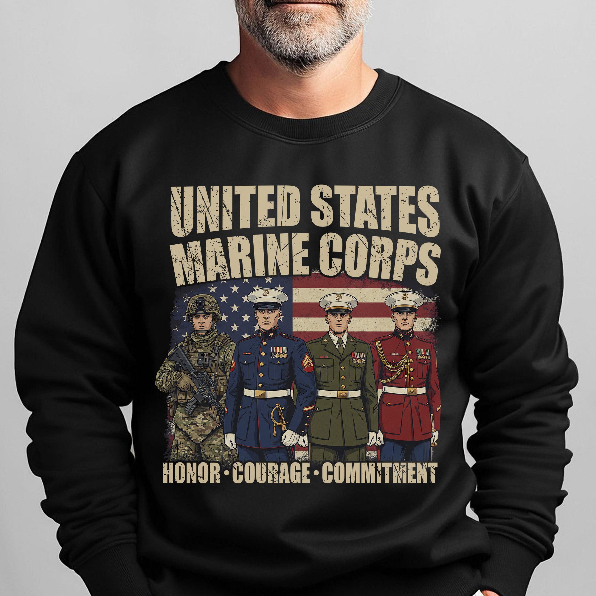 United States Marine Corps Proud US Military Veteran Honor Courage Commitment Semper Fi Sweatshirt