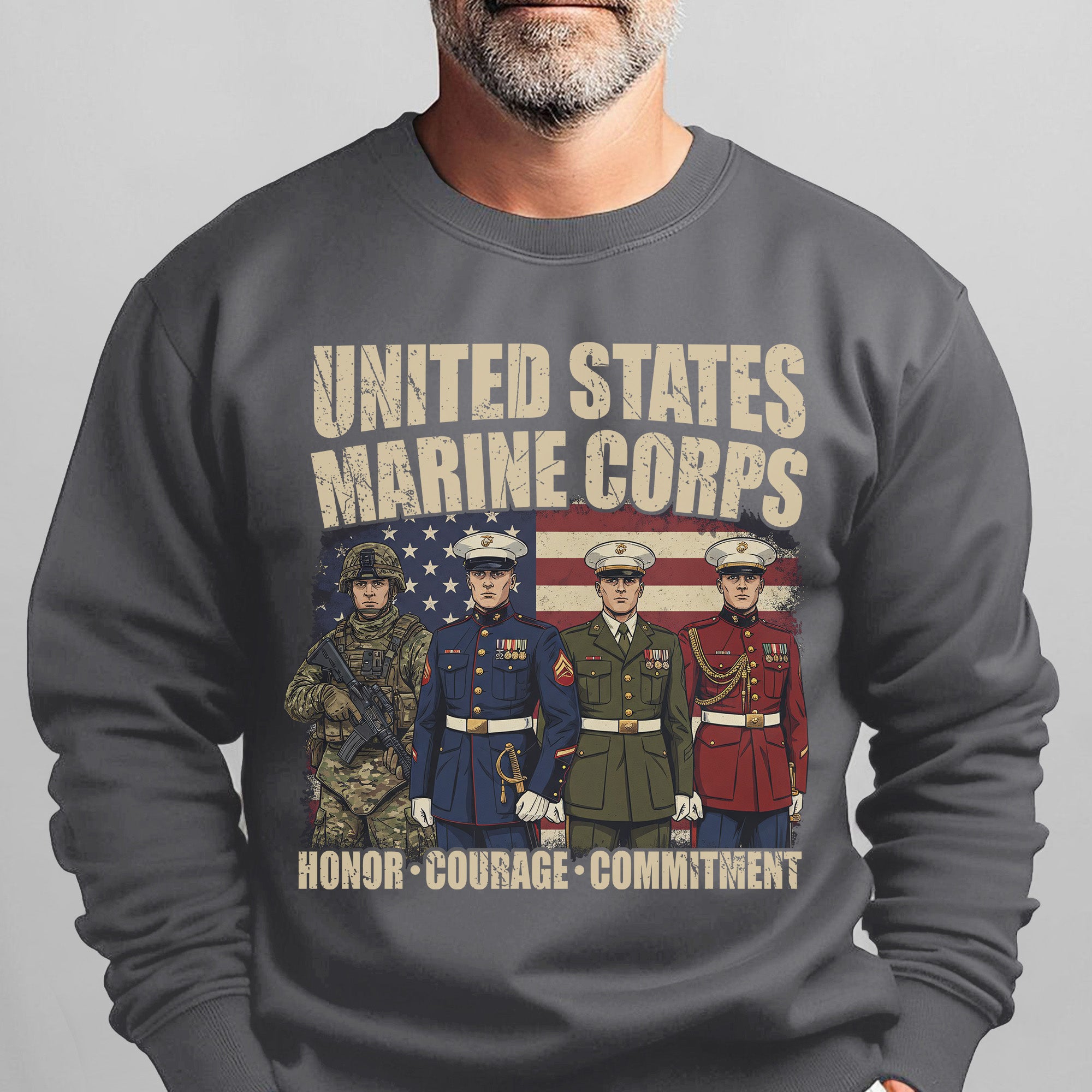 United States Marine Corps Proud US Military Veteran Honor Courage Commitment Semper Fi Sweatshirt