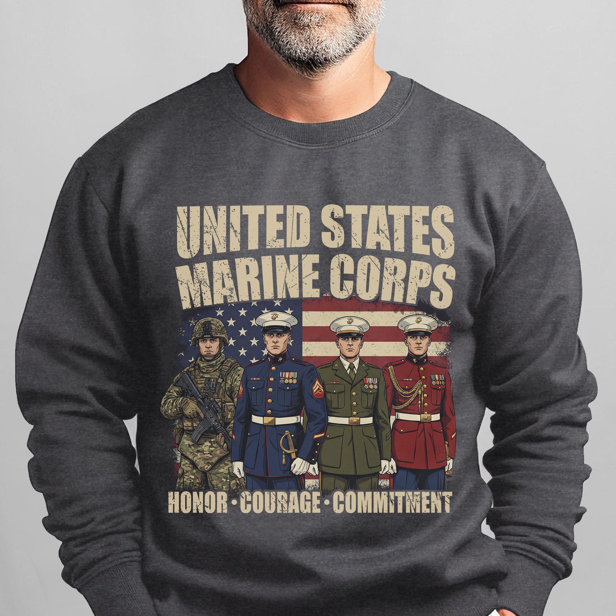 United States Marine Corps Proud US Military Veteran Honor Courage Commitment Semper Fi Sweatshirt