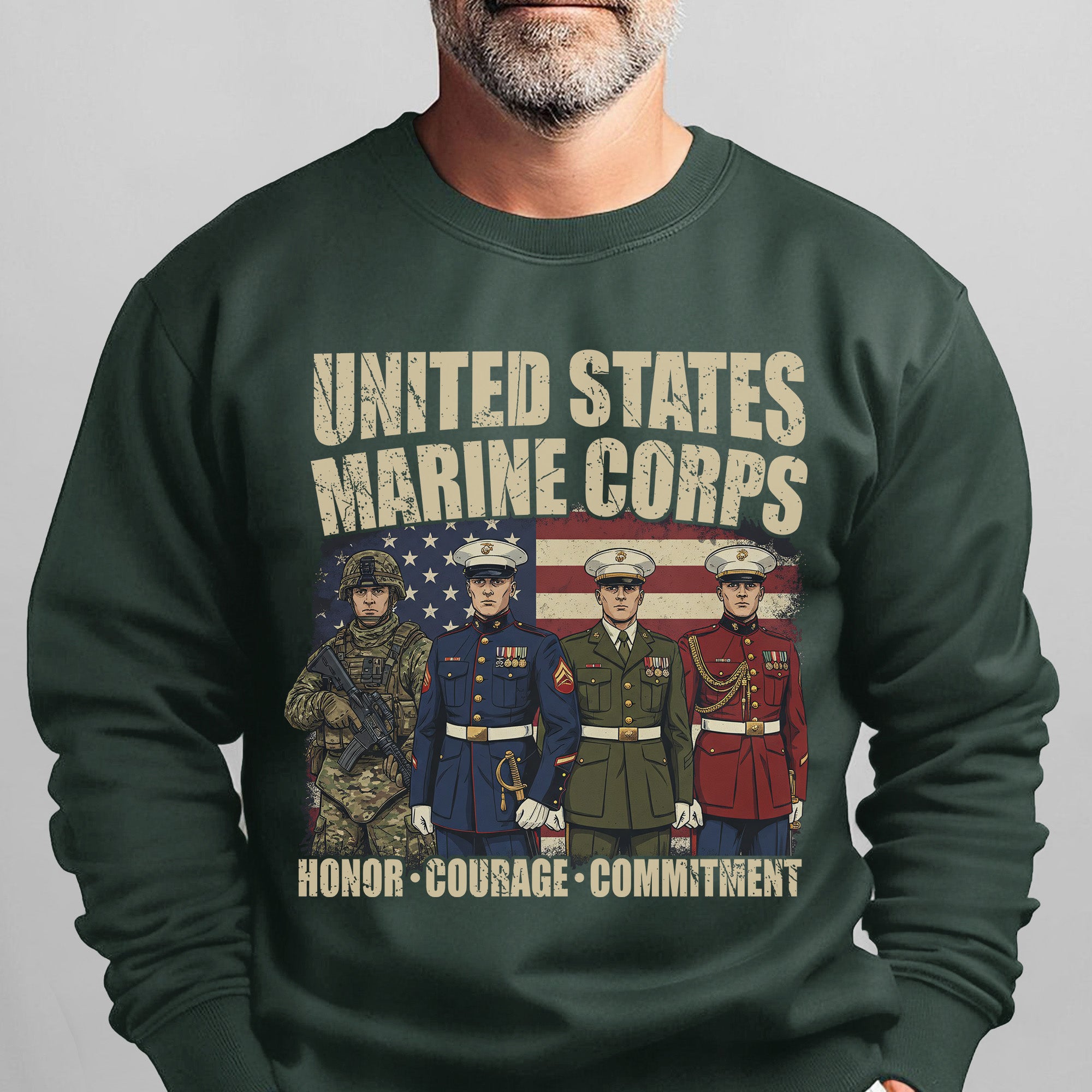 United States Marine Corps Proud US Military Veteran Honor Courage Commitment Semper Fi Sweatshirt