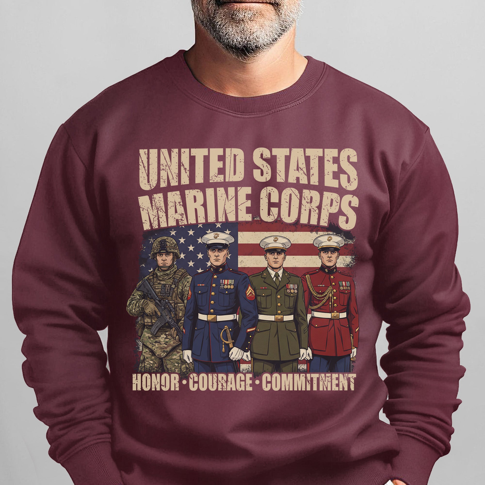 United States Marine Corps Proud US Military Veteran Honor Courage Commitment Semper Fi Sweatshirt