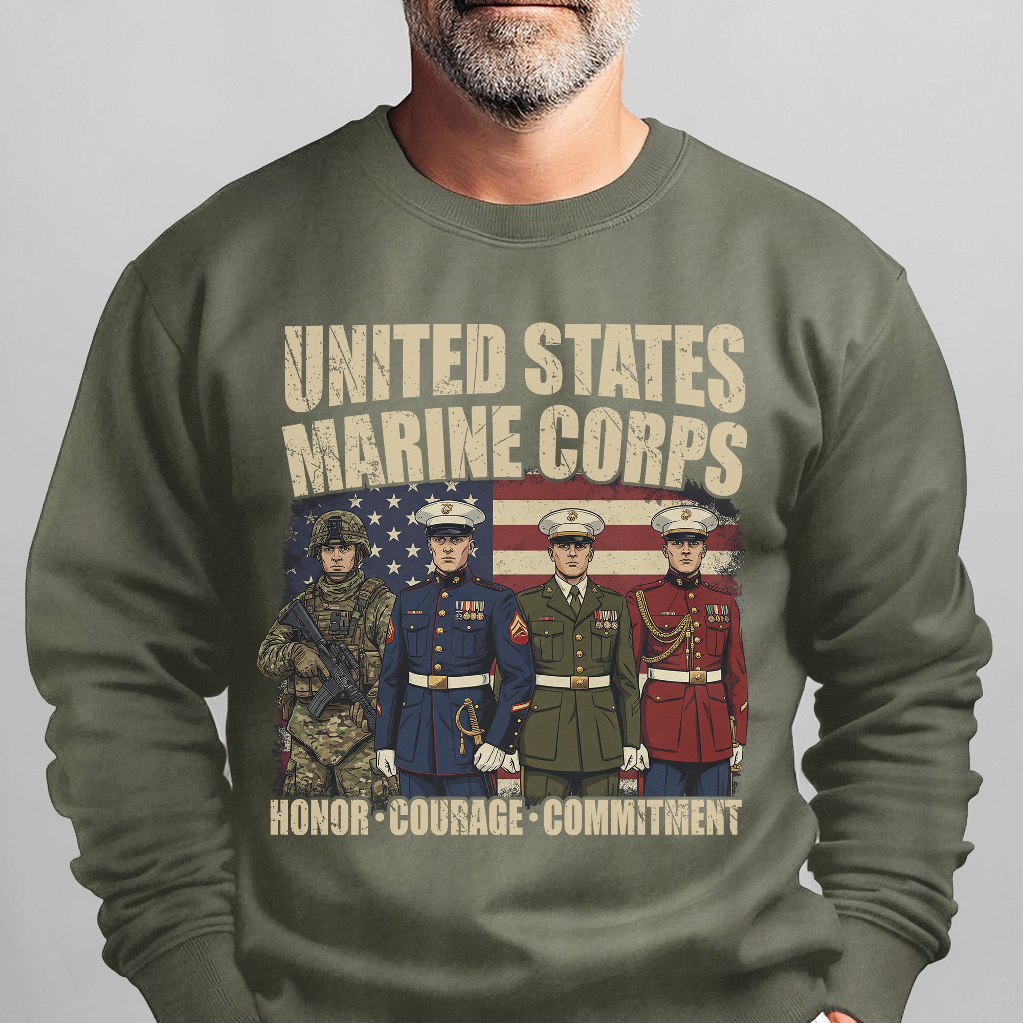 United States Marine Corps Proud US Military Veteran Honor Courage Commitment Semper Fi Sweatshirt