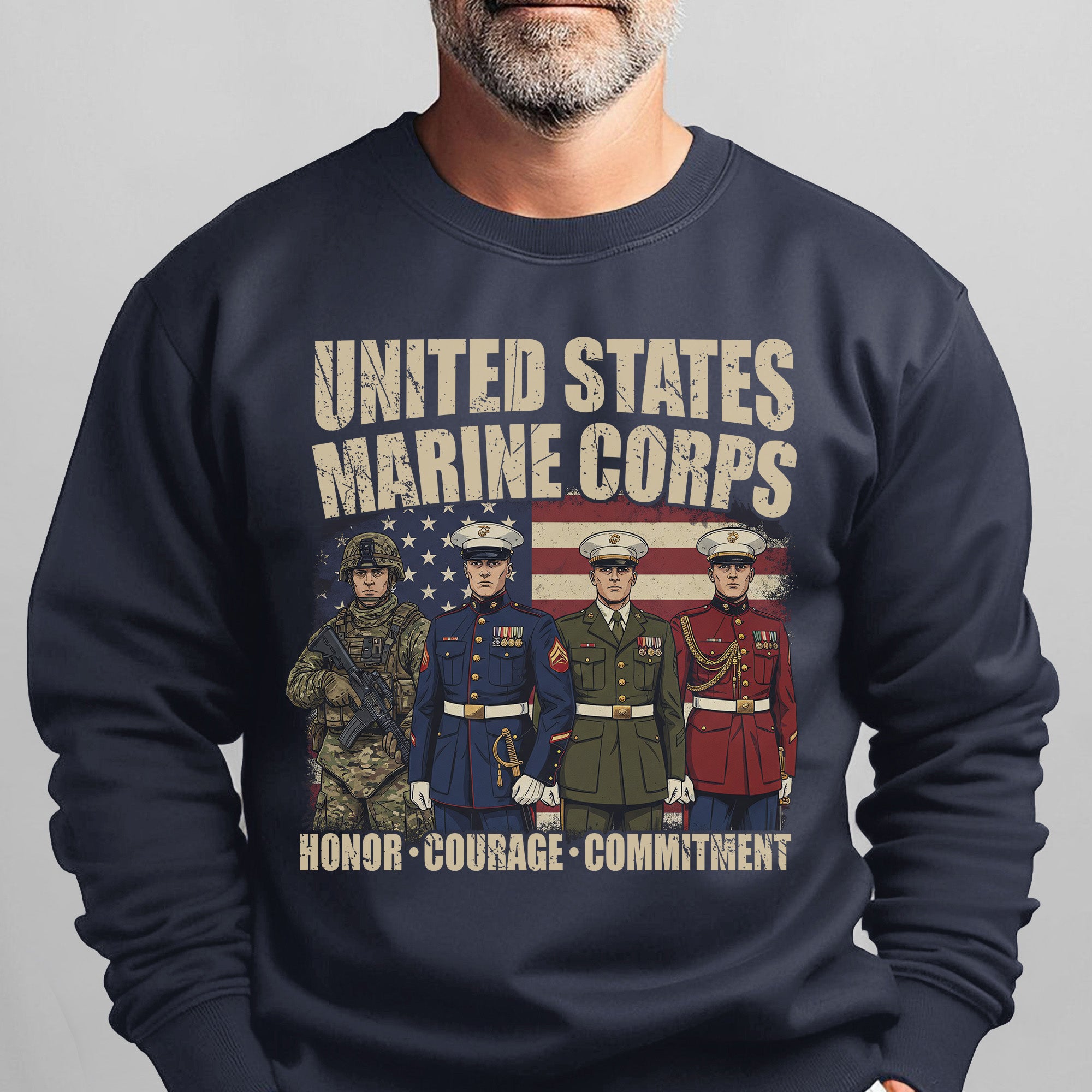 United States Marine Corps Proud US Military Veteran Honor Courage Commitment Semper Fi Sweatshirt