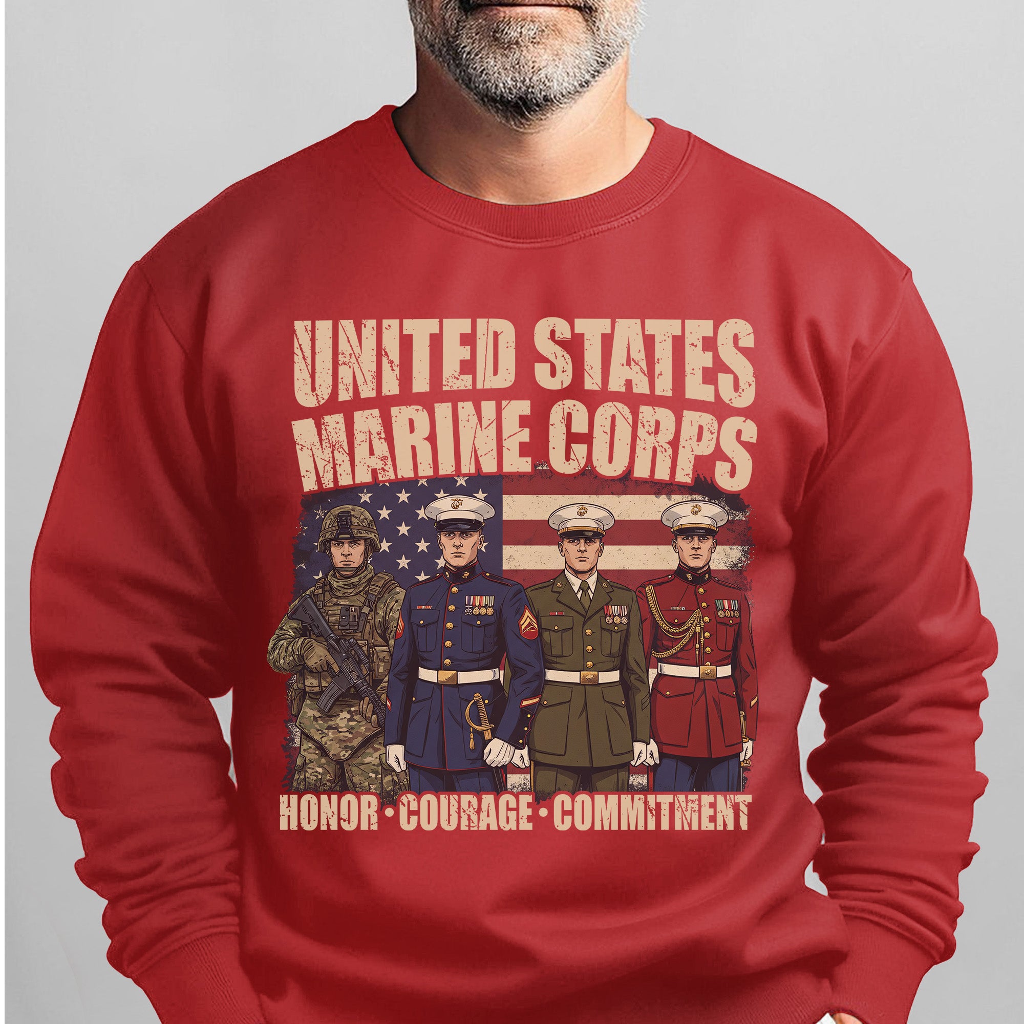 United States Marine Corps Proud US Military Veteran Honor Courage Commitment Semper Fi Sweatshirt