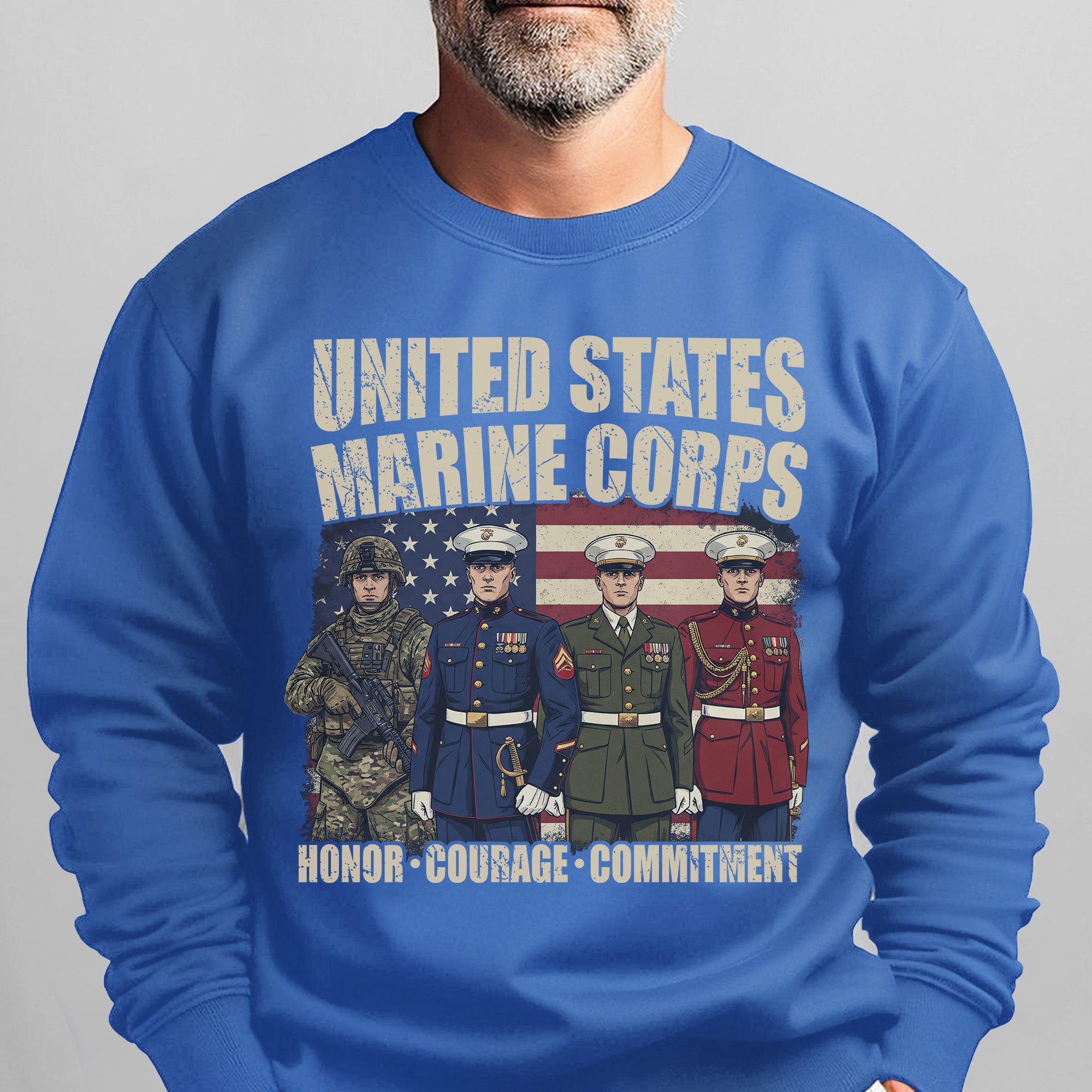 United States Marine Corps Proud US Military Veteran Honor Courage Commitment Semper Fi Sweatshirt