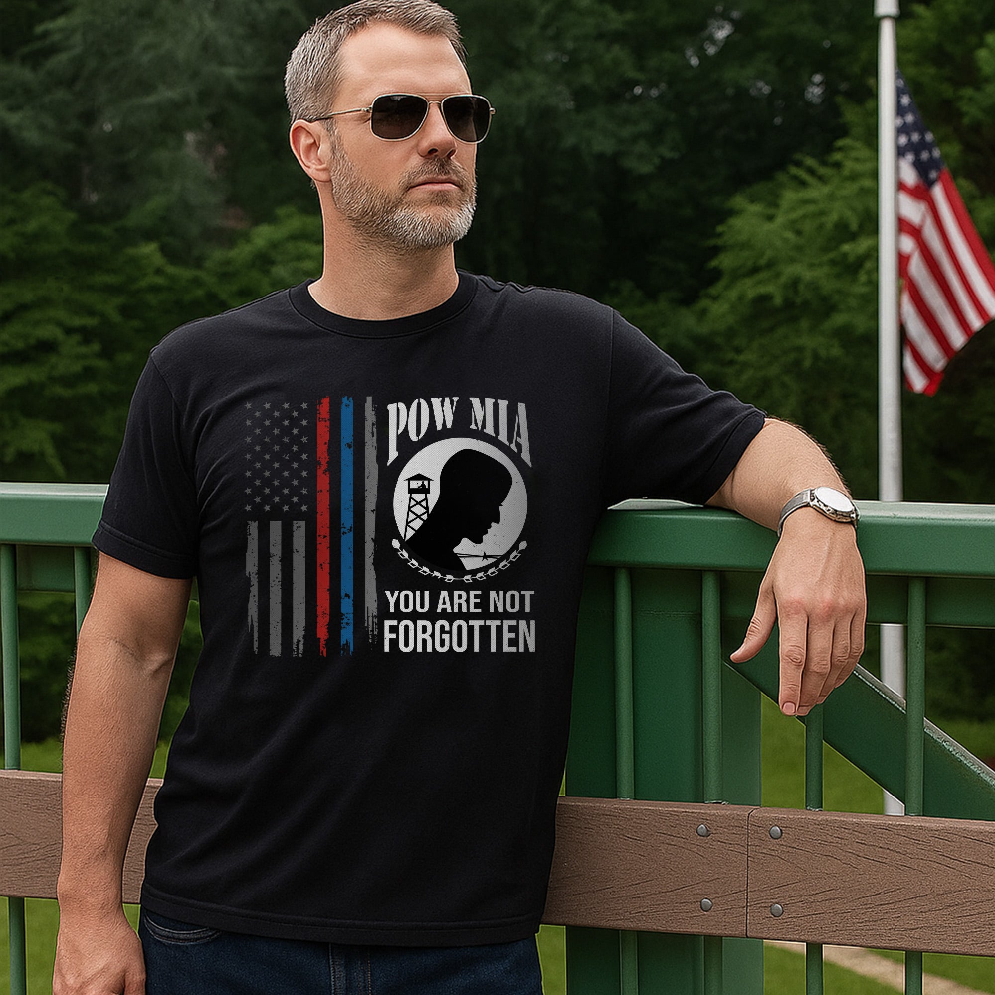 POW MIA Never Forgotten Honoring US Military Veterans With Pride and Remembrance T-Shirt