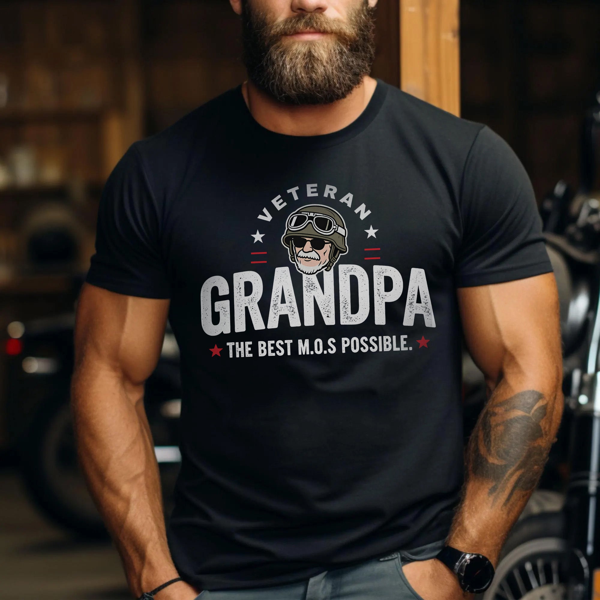 Veteran Grandpa The Best M.O.S Possible Proudly Serving Family with Love Honor and Legacy T-Shirt