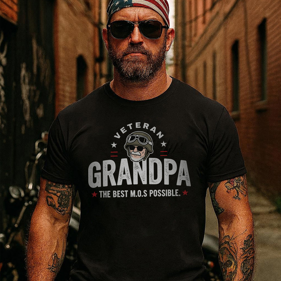 Veteran Grandpa The Best M.O.S Possible Proudly Serving Family with Love Honor and Legacy T-Shirt