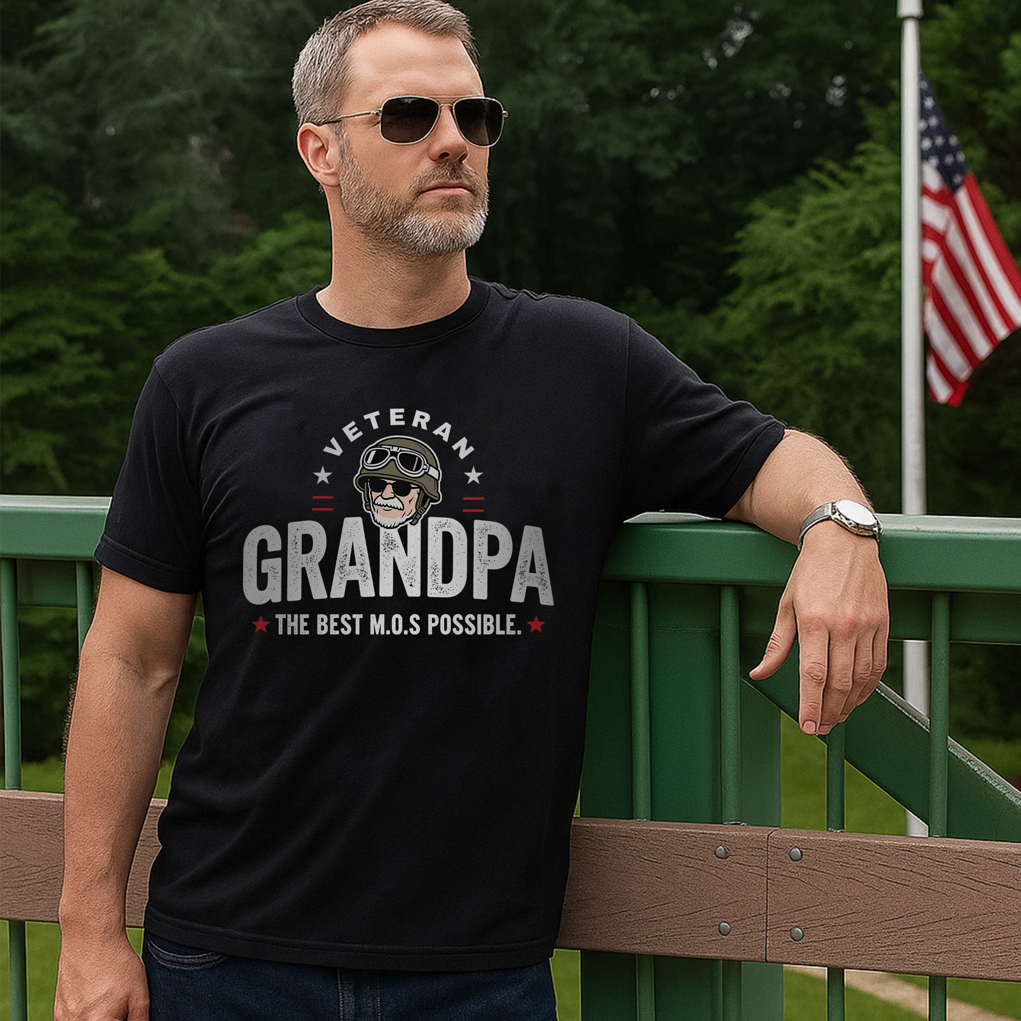Veteran Grandpa The Best M.O.S Possible Proudly Serving Family with Love Honor and Legacy T-Shirt
