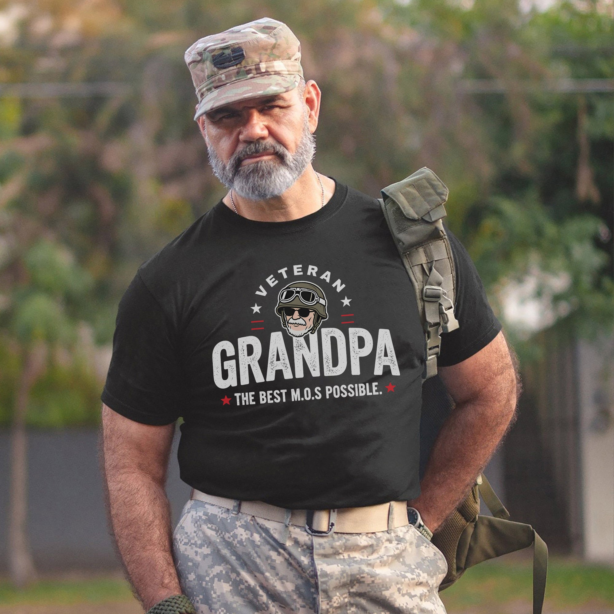 Veteran Grandpa The Best M.O.S Possible Proudly Serving Family with Love Honor and Legacy T-Shirt
