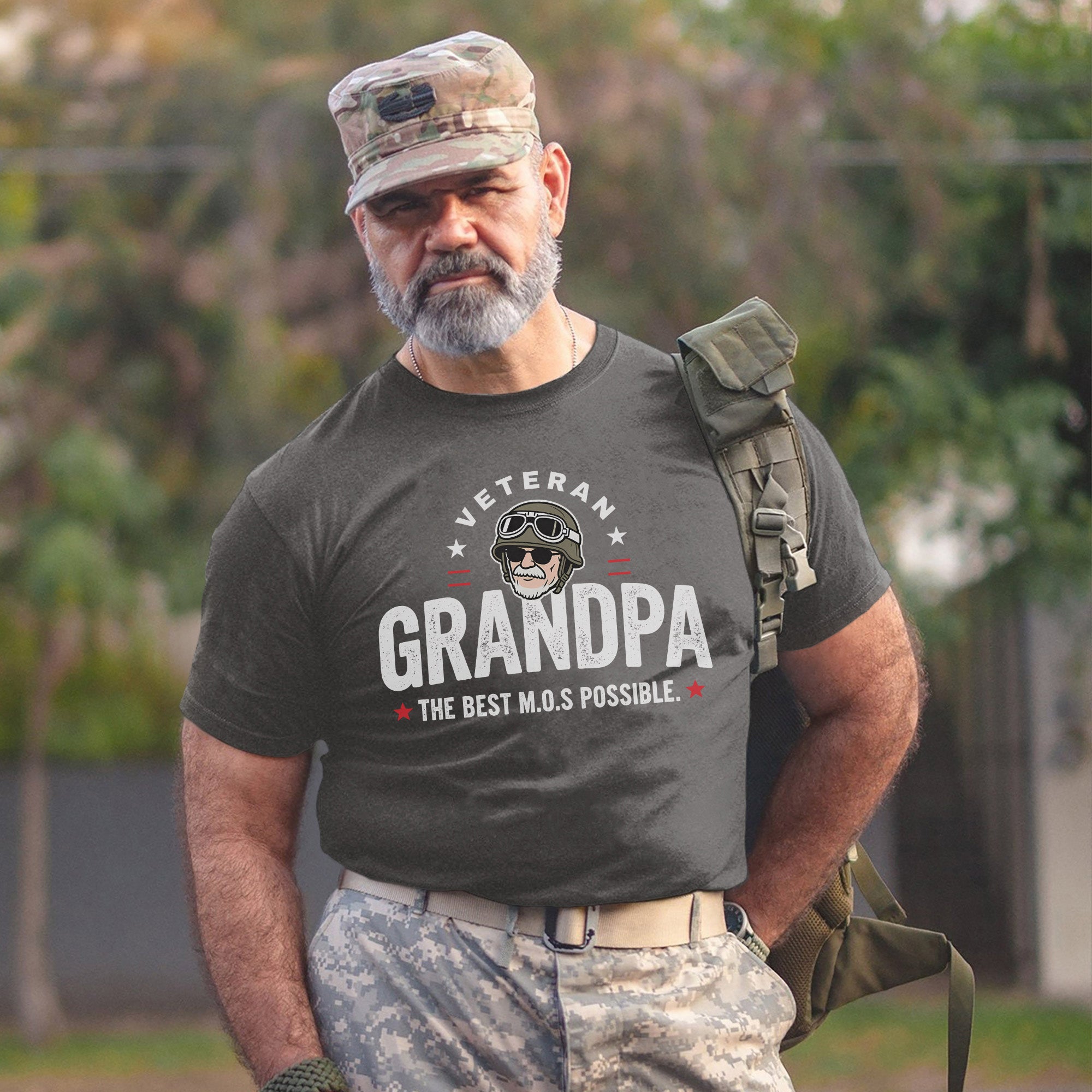 Veteran Grandpa The Best M.O.S Possible Proudly Serving Family with Love Honor and Legacy T-Shirt