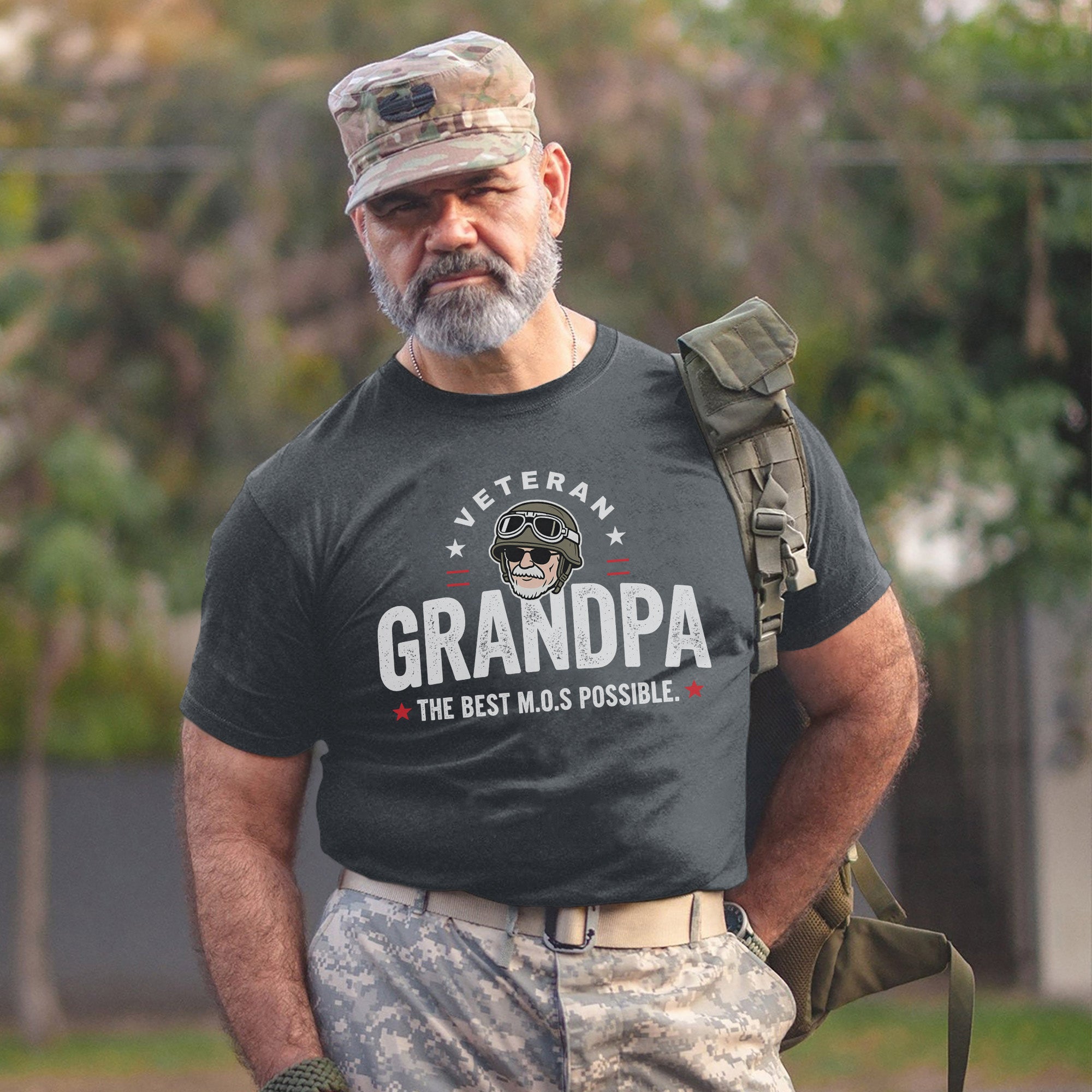 Veteran Grandpa The Best M.O.S Possible Proudly Serving Family with Love Honor and Legacy T-Shirt
