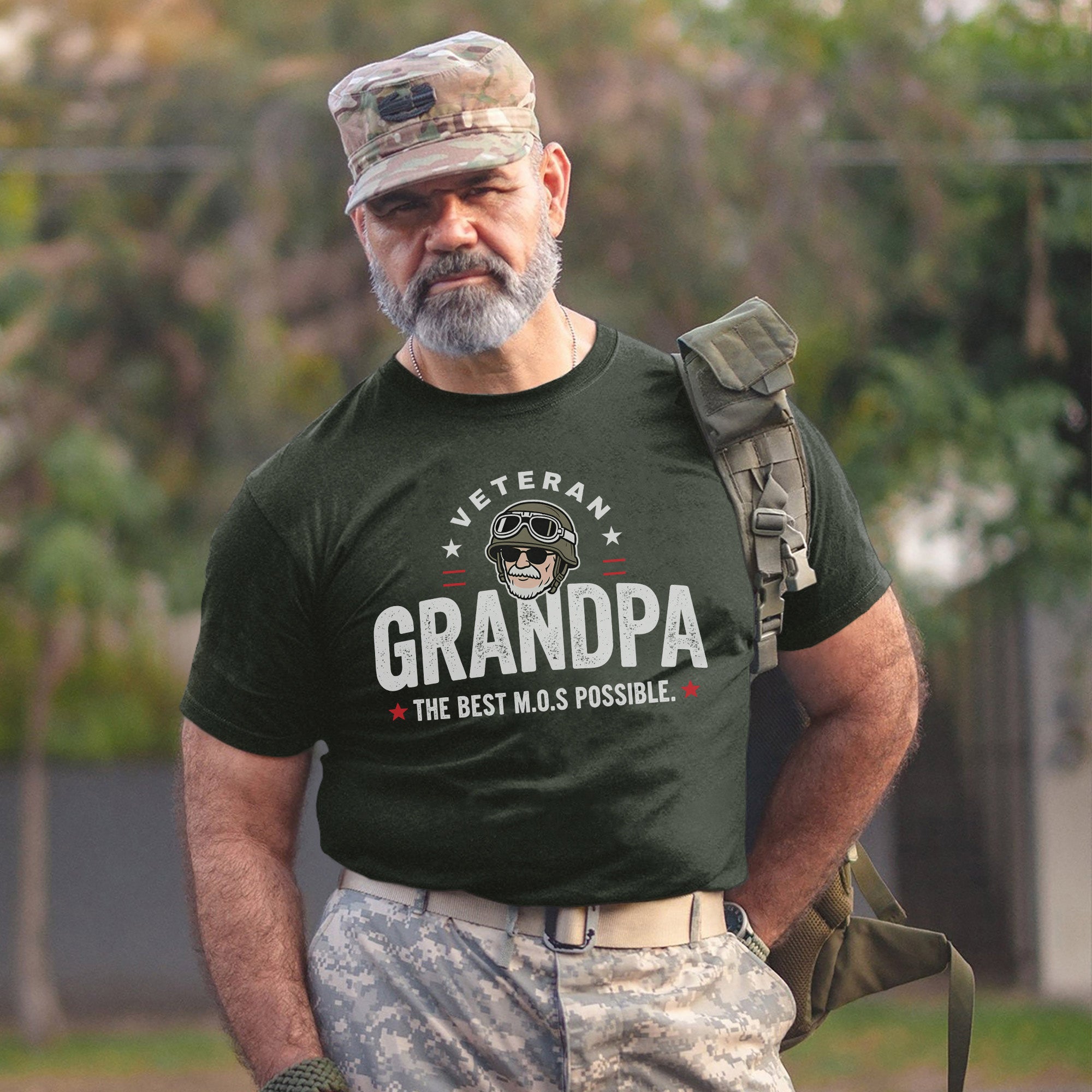 Veteran Grandpa The Best M.O.S Possible Proudly Serving Family with Love Honor and Legacy T-Shirt