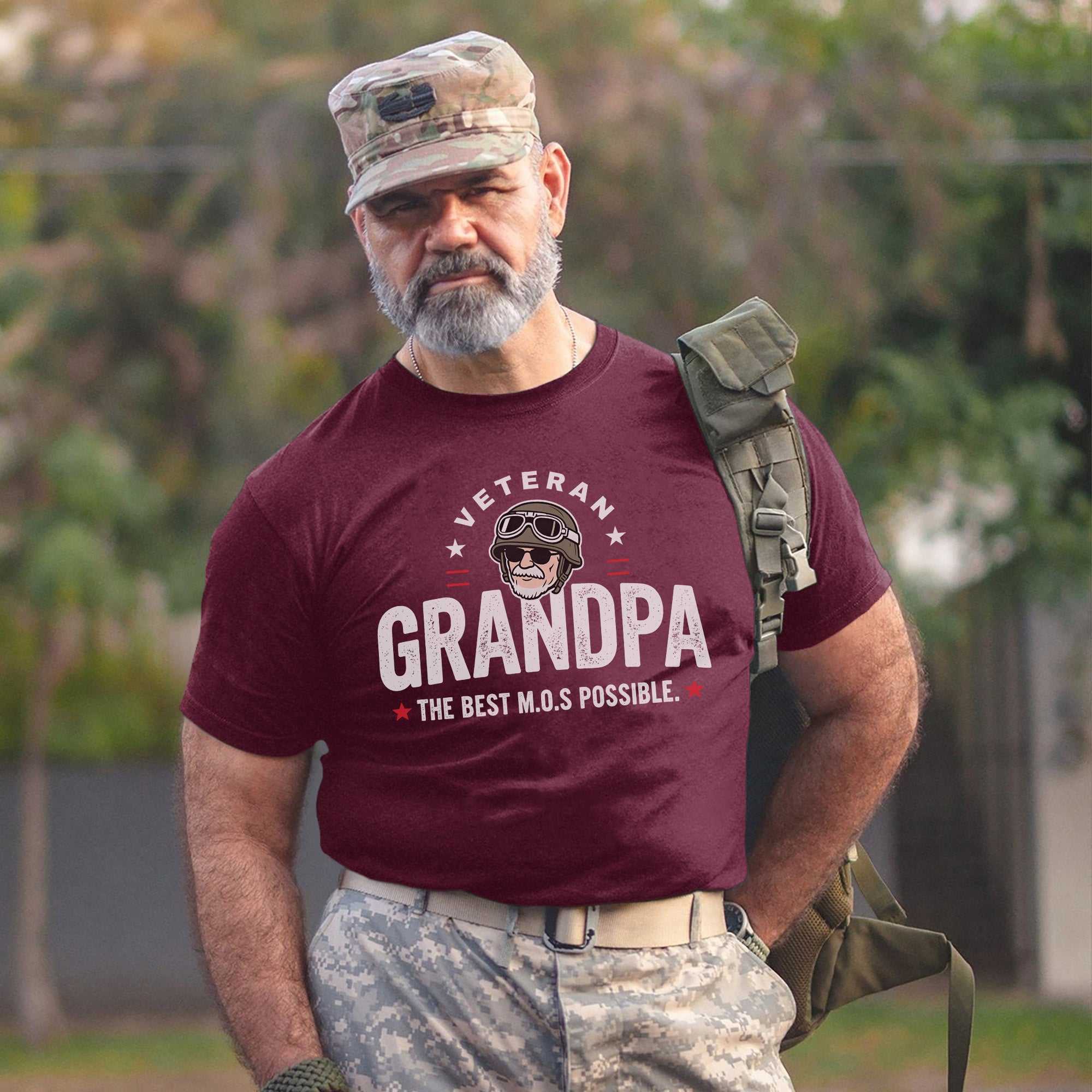 Veteran Grandpa The Best M.O.S Possible Proudly Serving Family with Love Honor and Legacy T-Shirt
