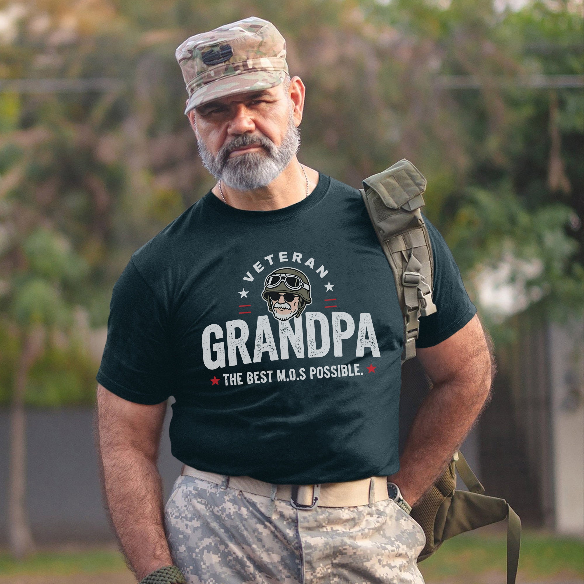 Veteran Grandpa The Best M.O.S Possible Proudly Serving Family with Love Honor and Legacy T-Shirt