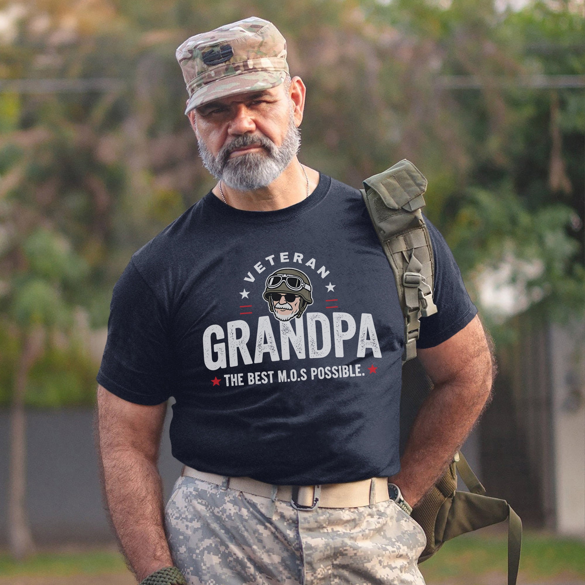 Veteran Grandpa The Best M.O.S Possible Proudly Serving Family with Love Honor and Legacy T-Shirt