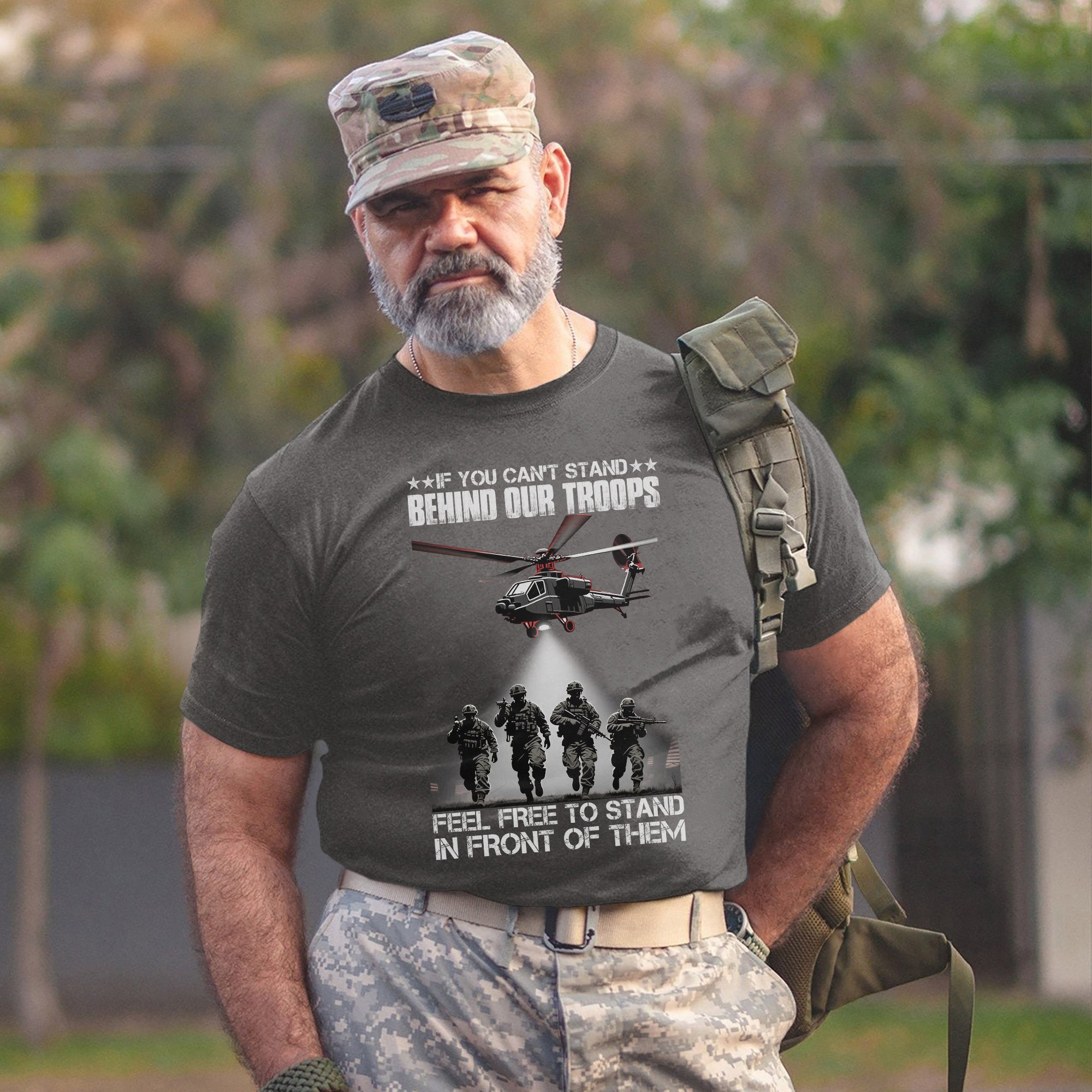 If You Can’t Stand Behind Our Troops Feel Free to Stand in Front Bold Message of Patriotism T-Shirt