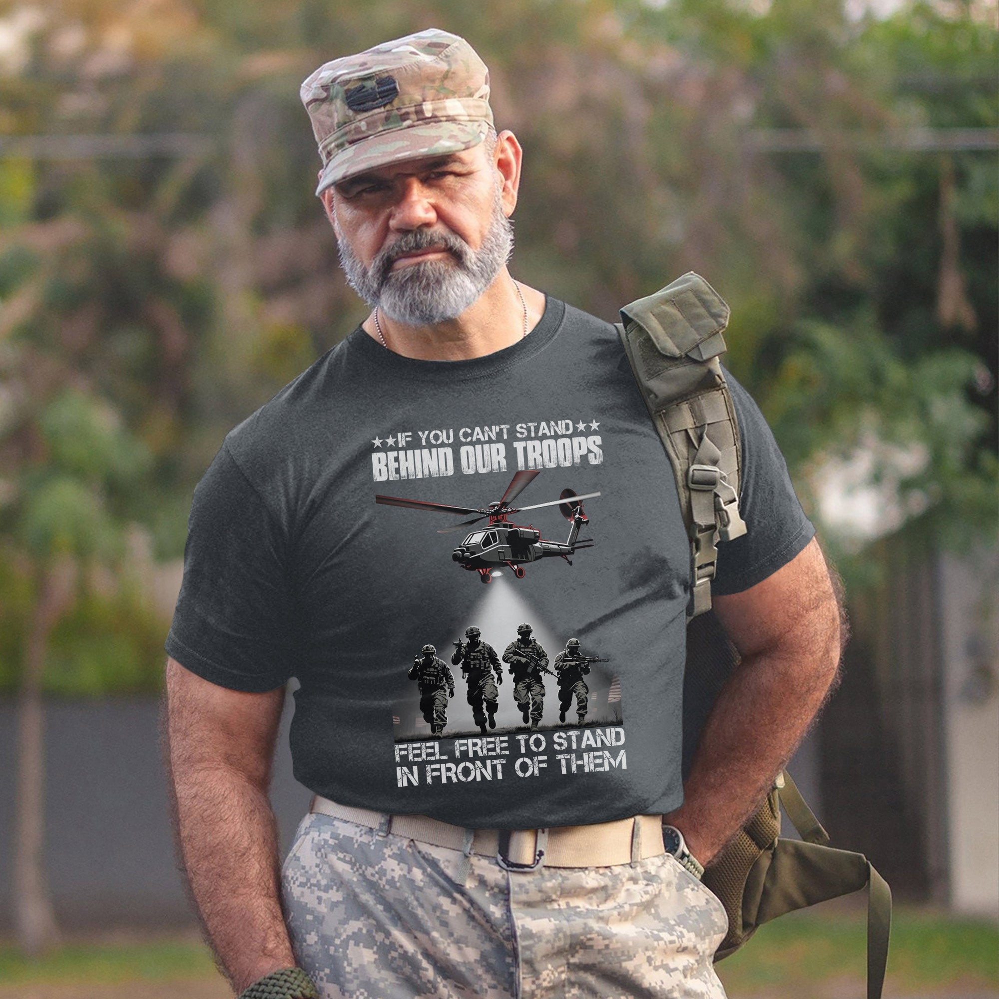 If You Can’t Stand Behind Our Troops Feel Free to Stand in Front Bold Message of Patriotism T-Shirt