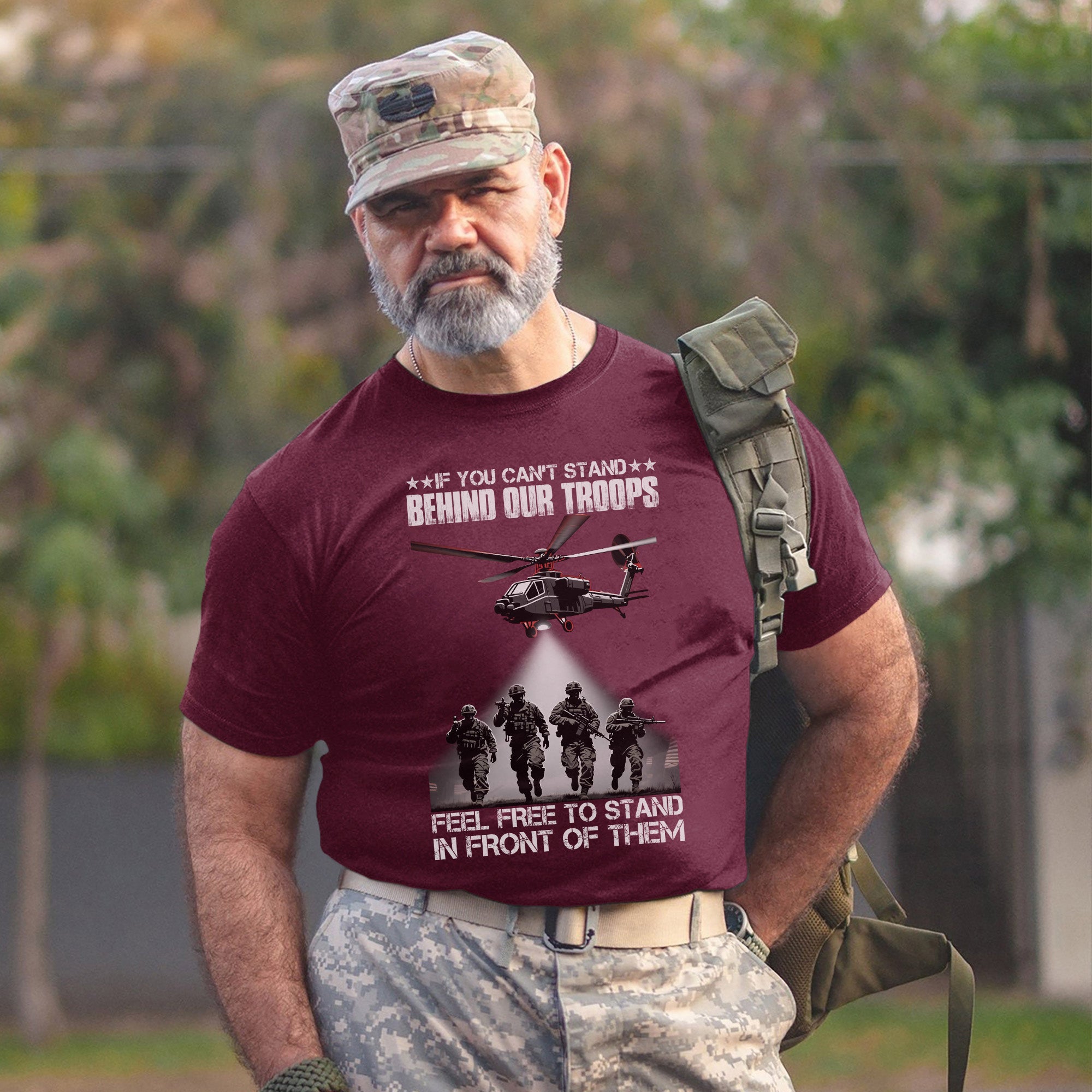 If You Can’t Stand Behind Our Troops Feel Free to Stand in Front Bold Message of Patriotism T-Shirt