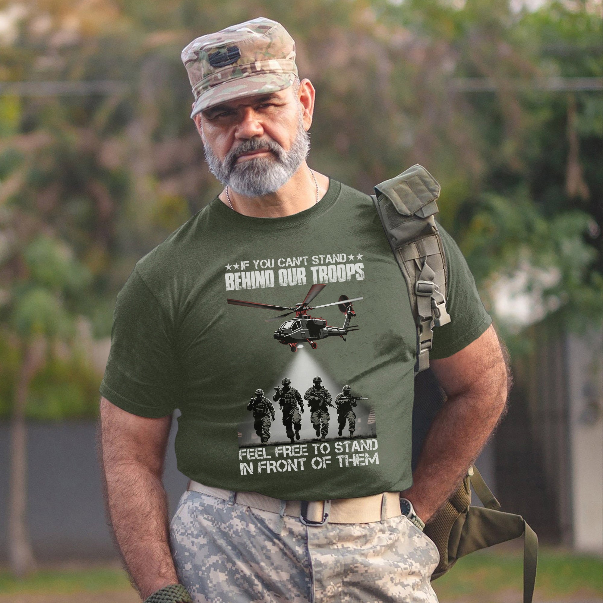 If You Can’t Stand Behind Our Troops Feel Free to Stand in Front Bold Message of Patriotism T-Shirt