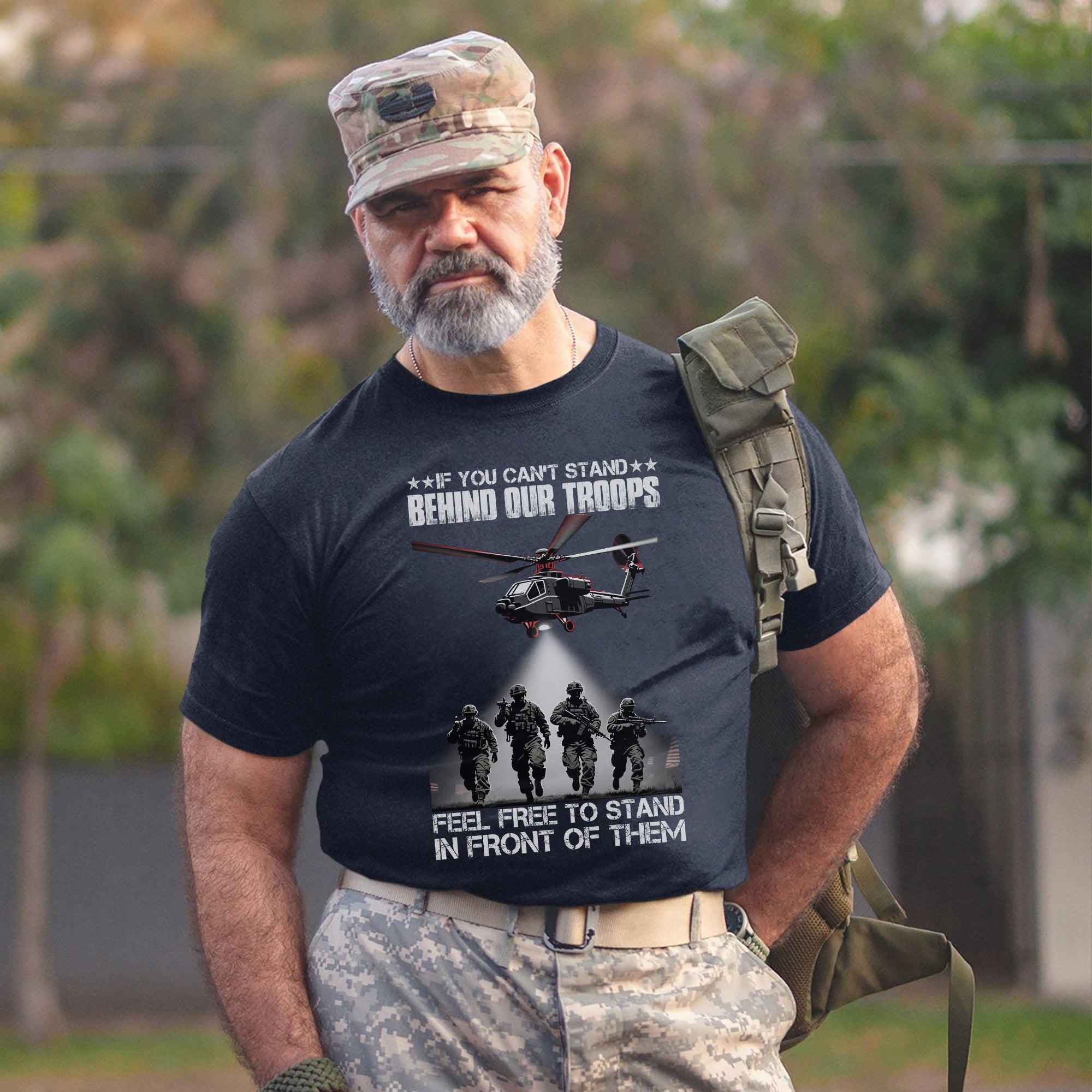 If You Can’t Stand Behind Our Troops Feel Free to Stand in Front Bold Message of Patriotism T-Shirt