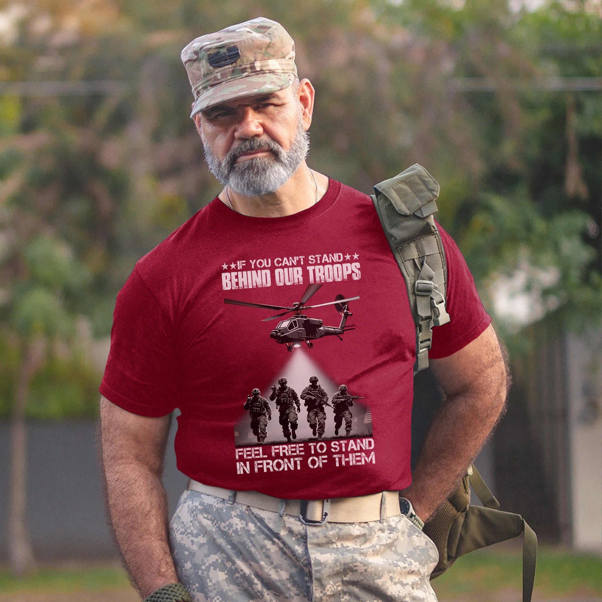 If You Can’t Stand Behind Our Troops Feel Free to Stand in Front Bold Message of Patriotism T-Shirt