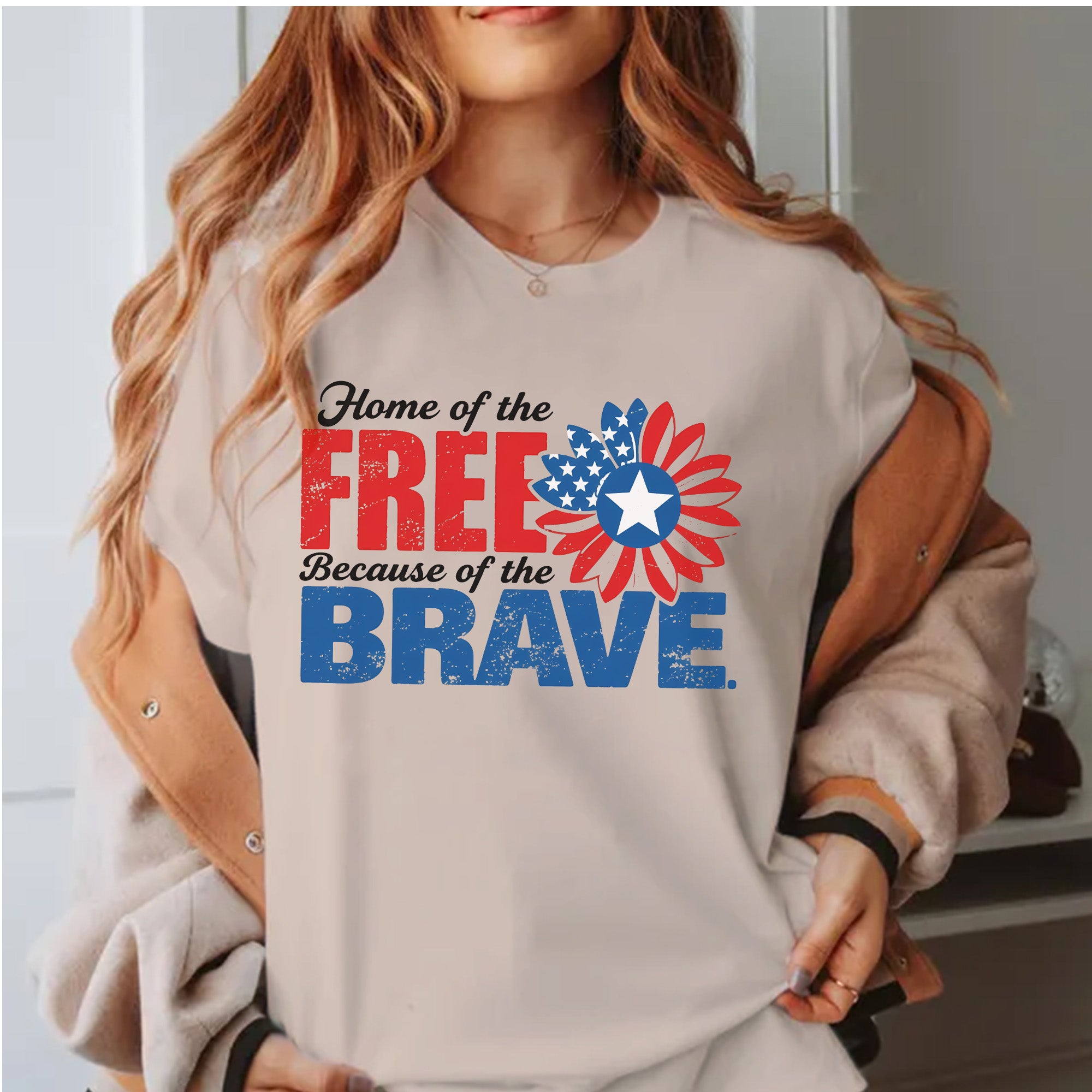 Home of the Free Because of the Brave Patriotic Tribute to Those Who Defend Our Freedom T-Shirt